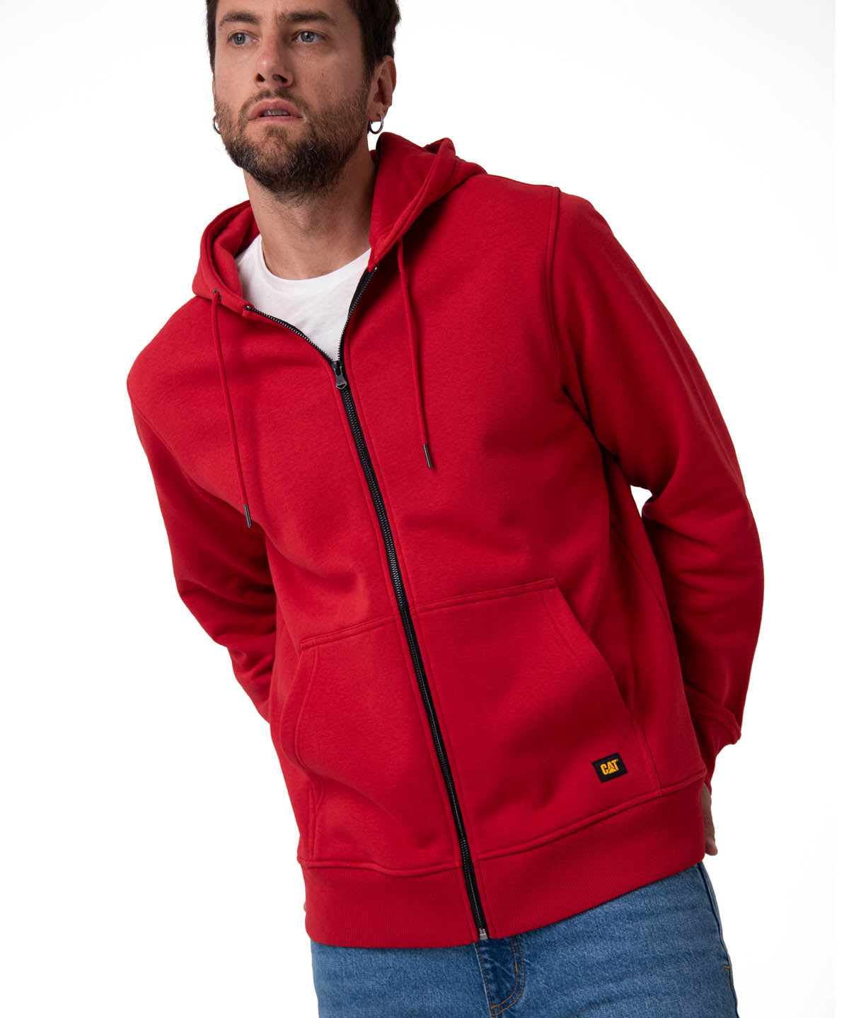 Polerón Con Gorro Hombre CAT Patch Full Zip Rojo Cat