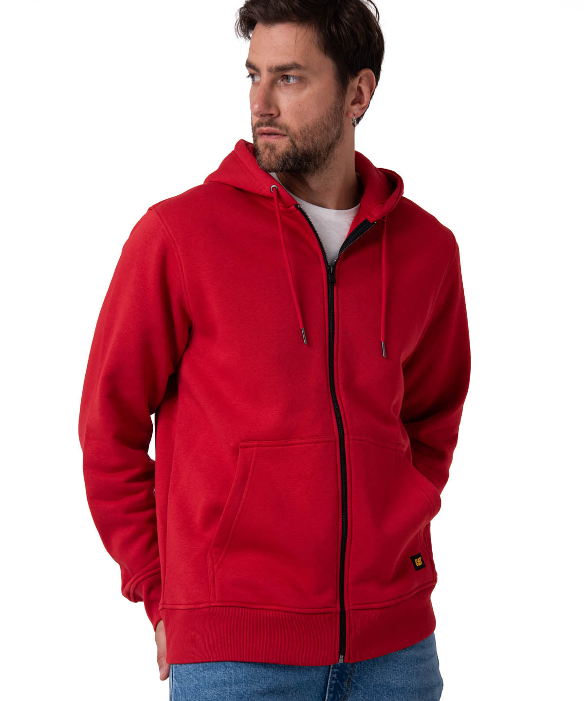 Polerón Con Gorro Hombre CAT Patch Full Zip Rojo Cat