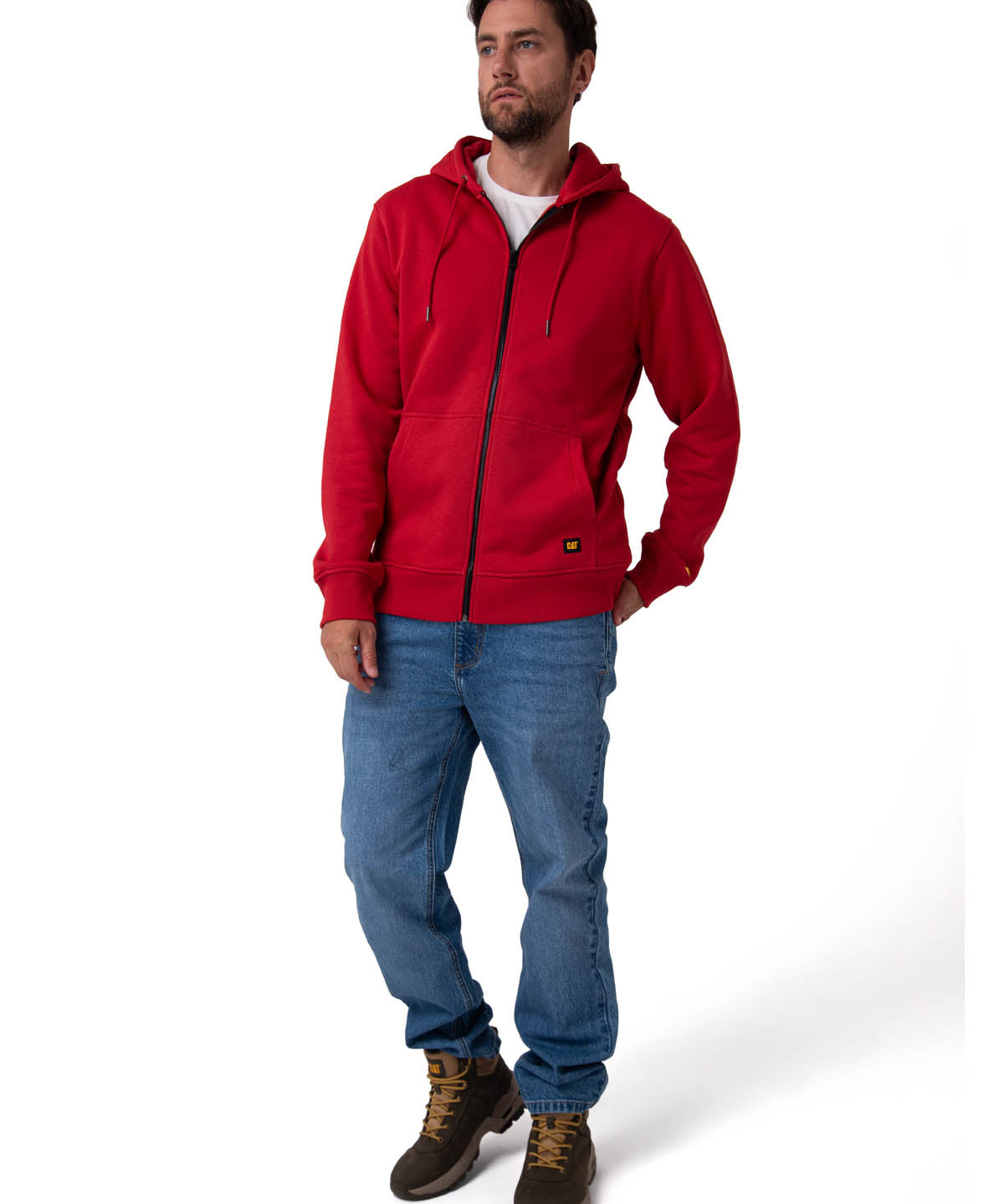 Polerón Con Gorro Hombre CAT Patch Full Zip Rojo Cat