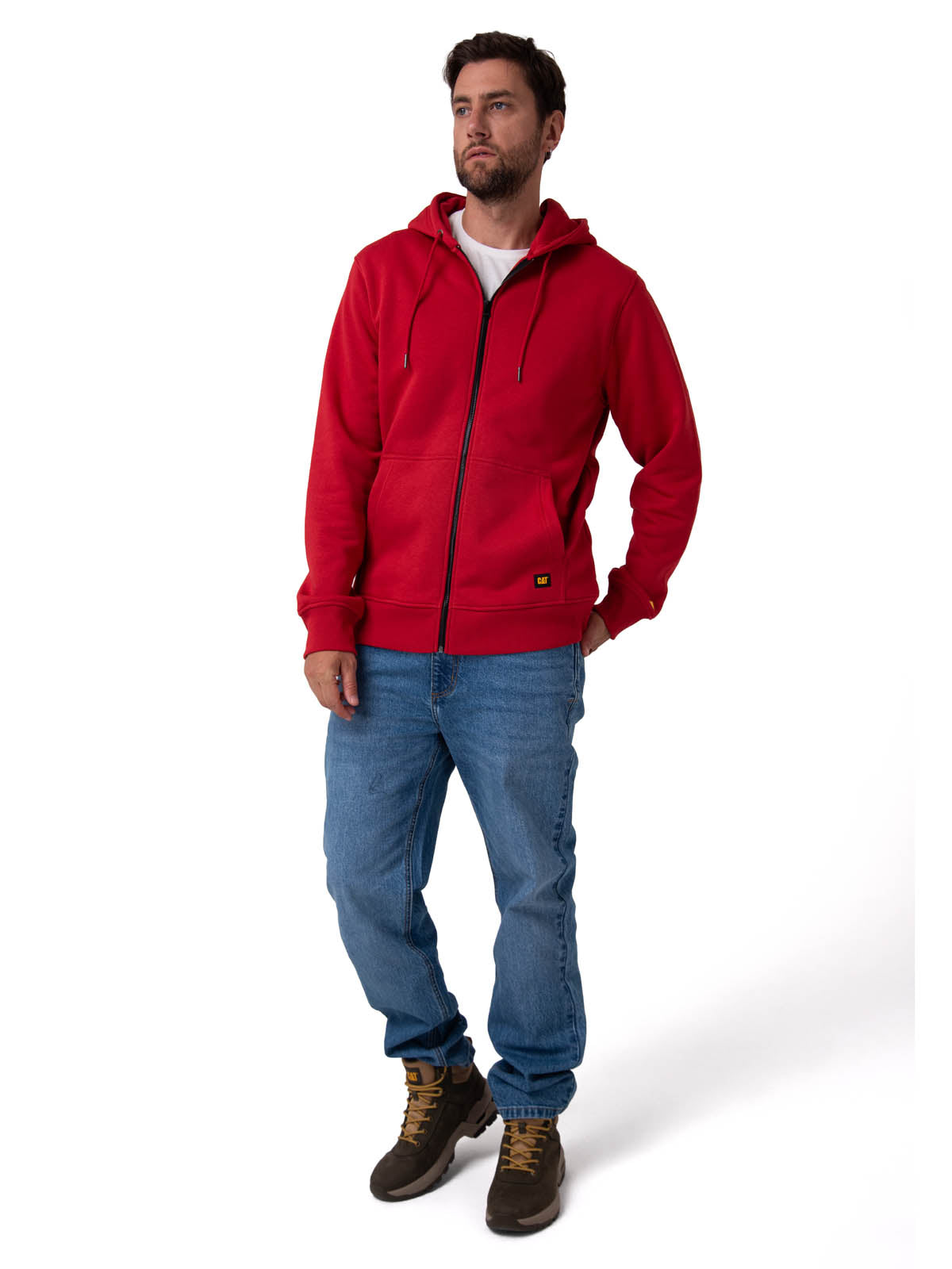 Polerón Con Gorro Hombre CAT Patch Full Zip Rojo Cat