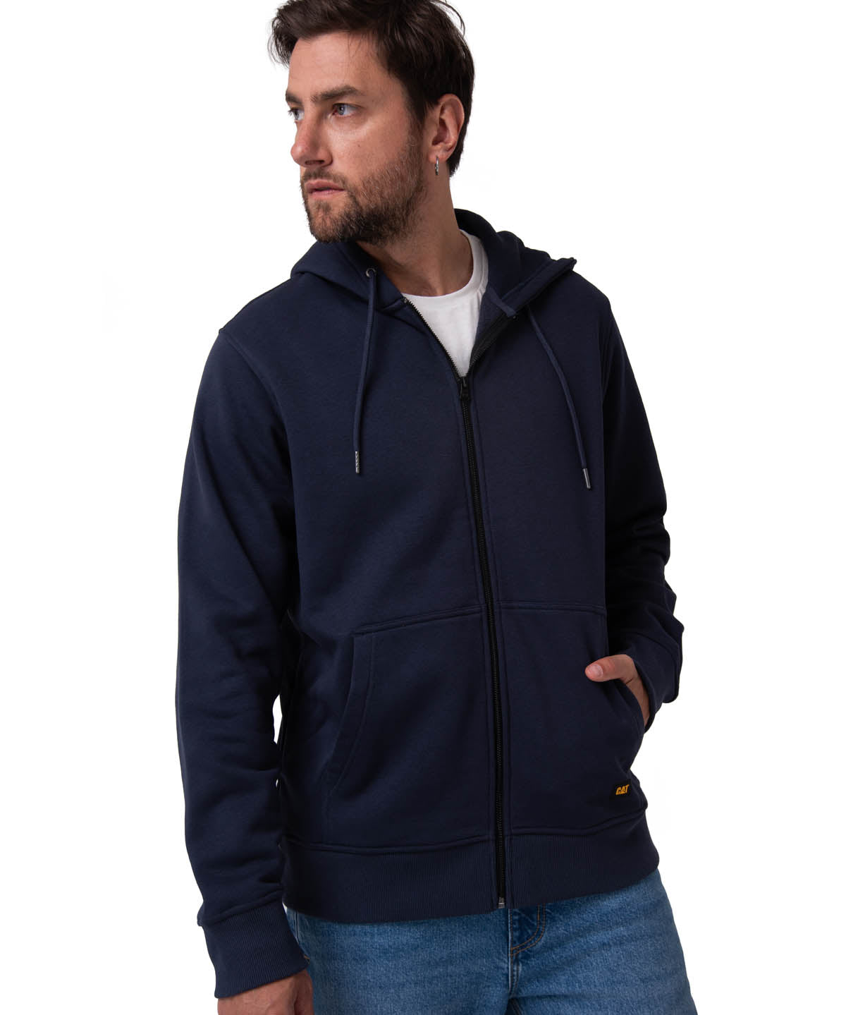 Polerón Con Gorro Hombre CAT Patch Full Zip Azul Oscuro Cat