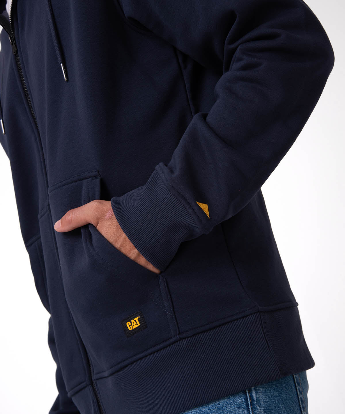 Polerón Con Gorro Hombre CAT Patch Full Zip Azul Oscuro Cat