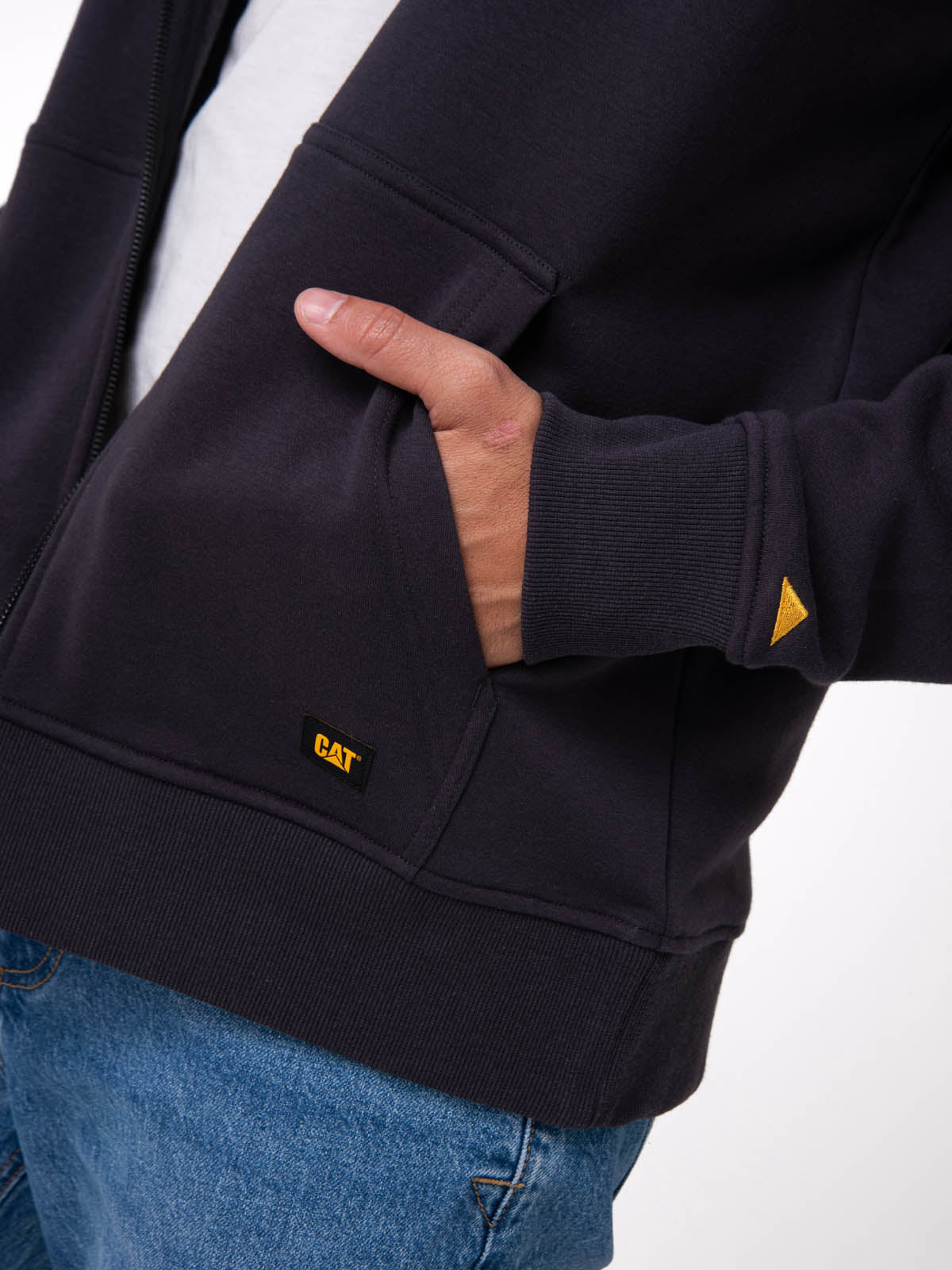 Polerón Con Gorro Hombre CAT Patch Full Zip Negro Cat