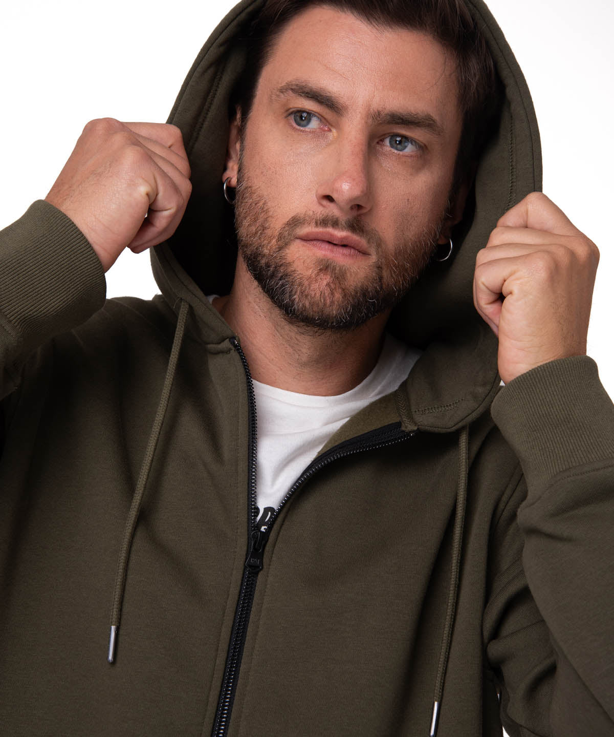 Polerón Con Gorro Hombre CAT Patch Full Zip Verde Cat