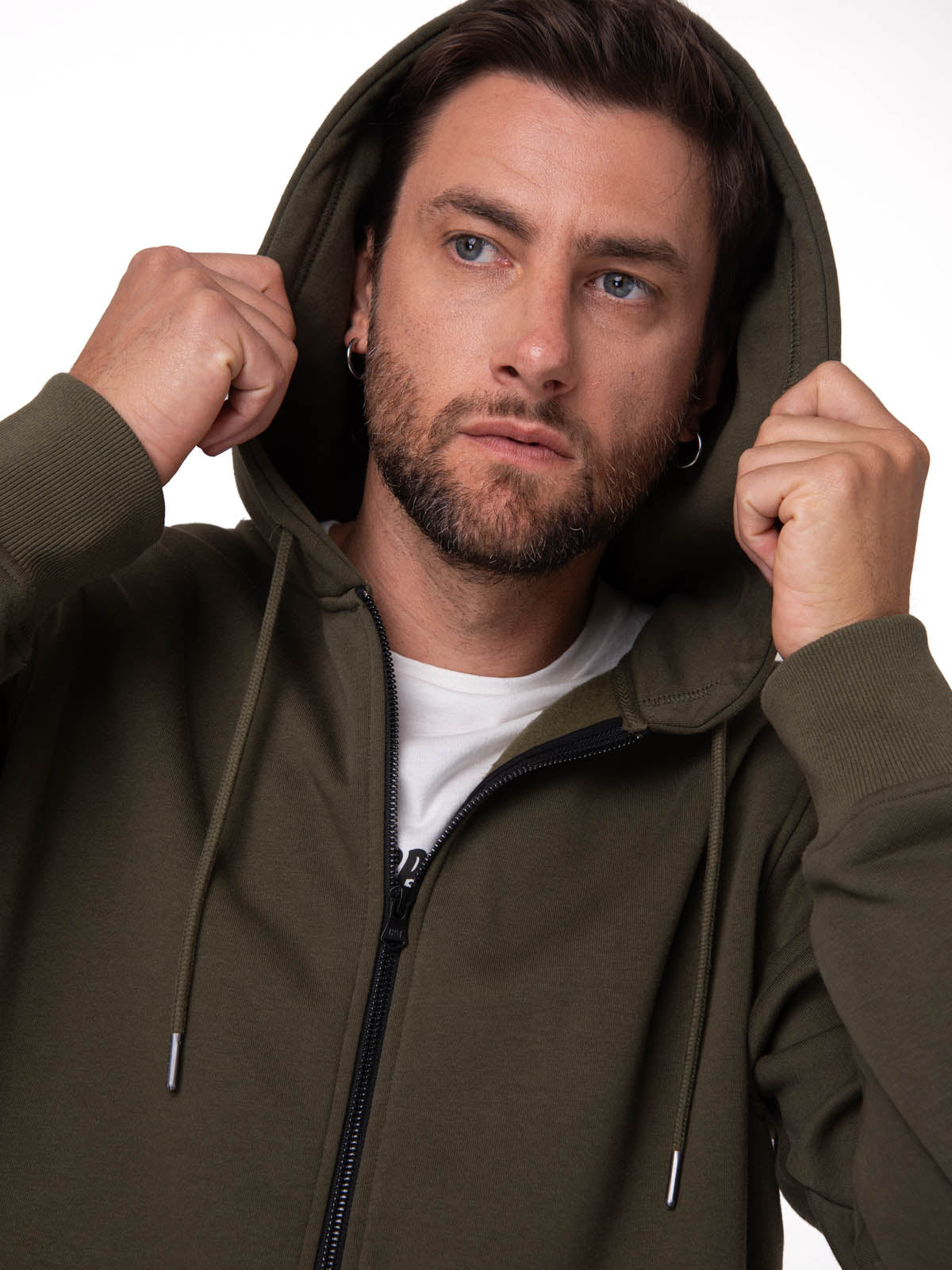 Polerón Con Gorro Hombre CAT Patch Full Zip Verde Cat