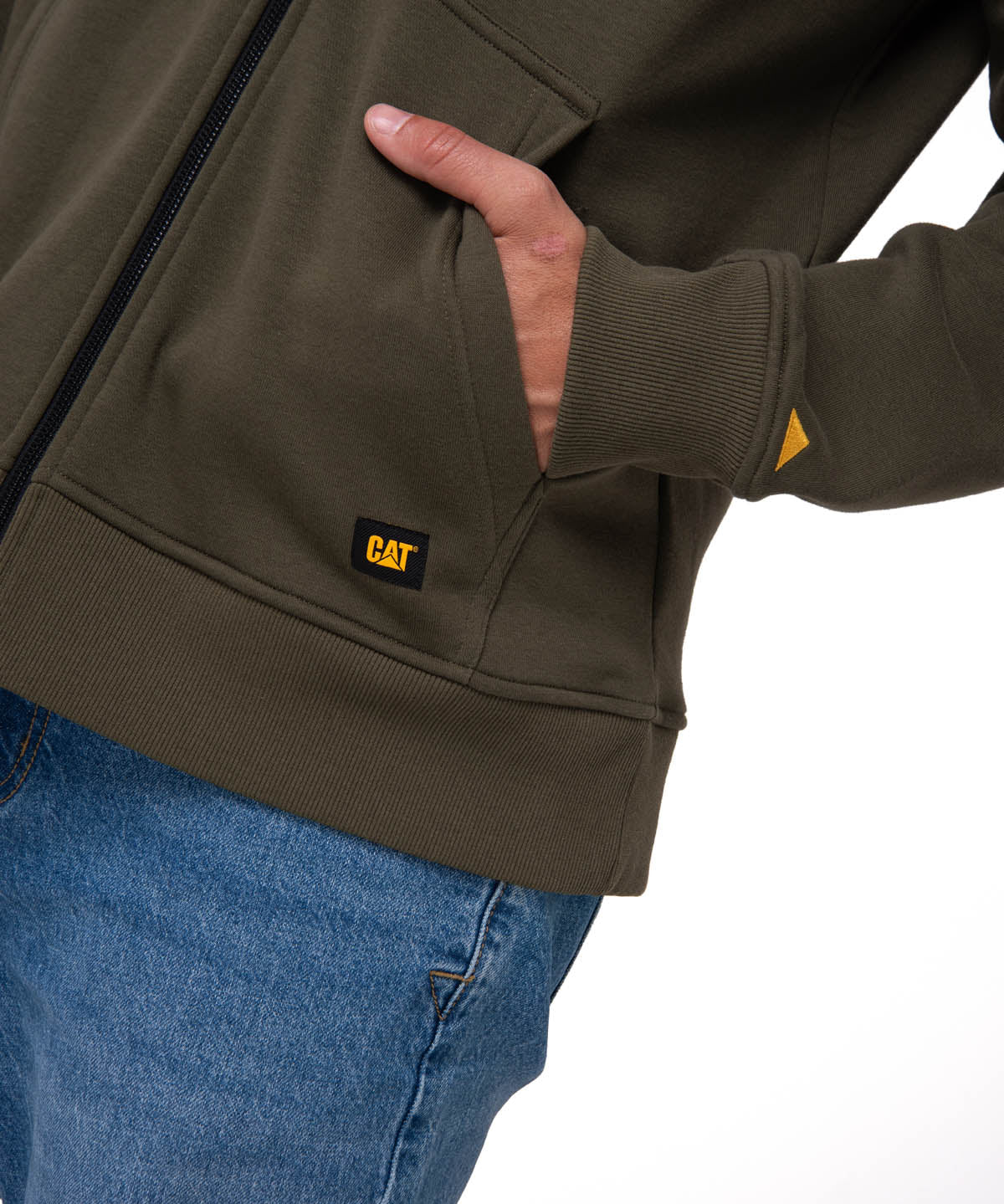 Polerón Con Gorro Hombre CAT Patch Full Zip Verde Cat