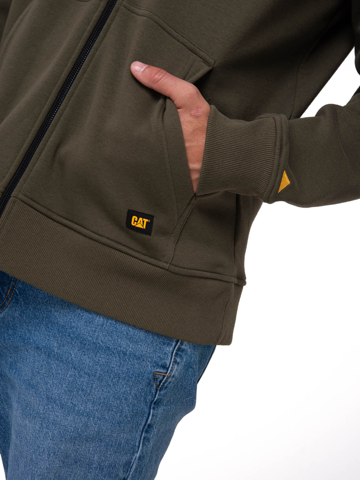 Polerón Con Gorro Hombre CAT Patch Full Zip Verde Cat