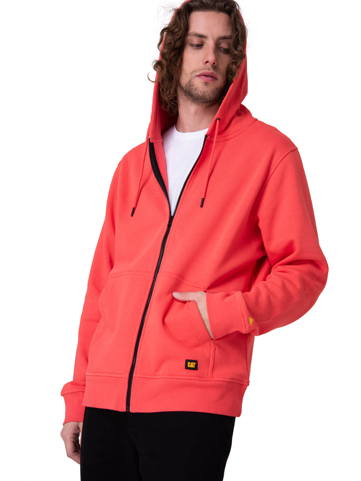 Poleron Hombre Fleece Cat Patch Ful Rosado