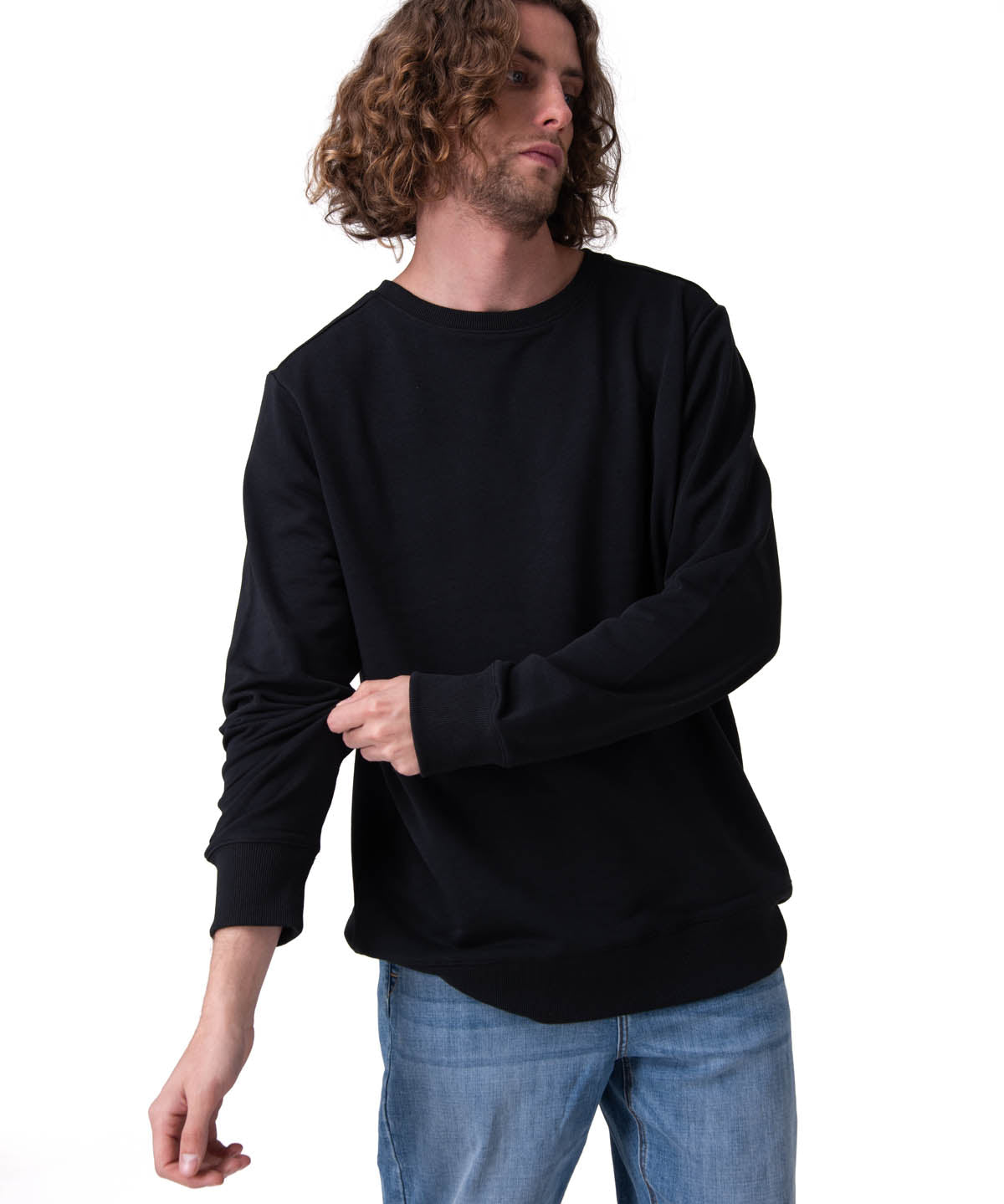 Poleron Hombre French Terry Cw Neck Negro