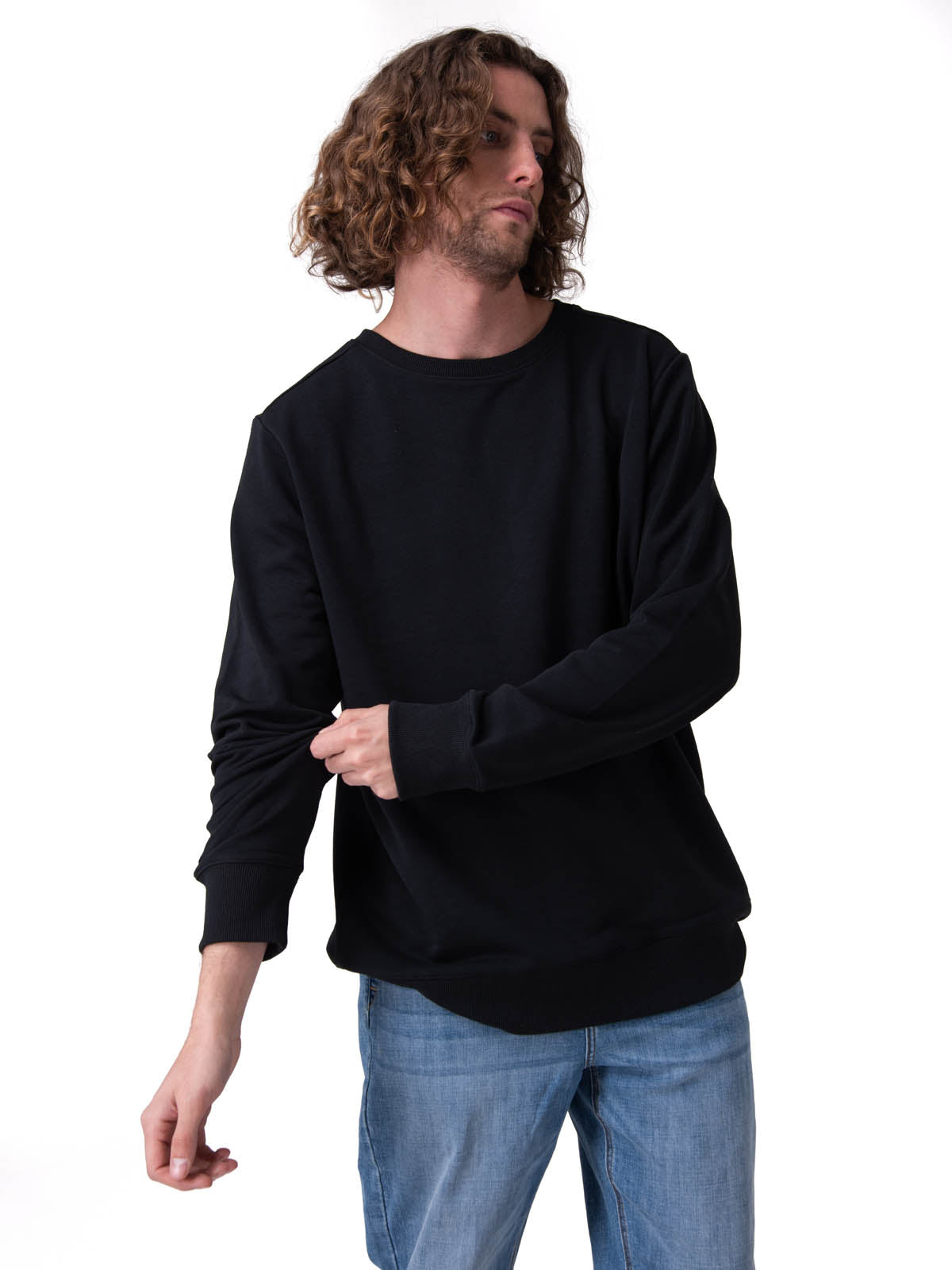 Poleron Hombre French Terry Cw Neck Negro