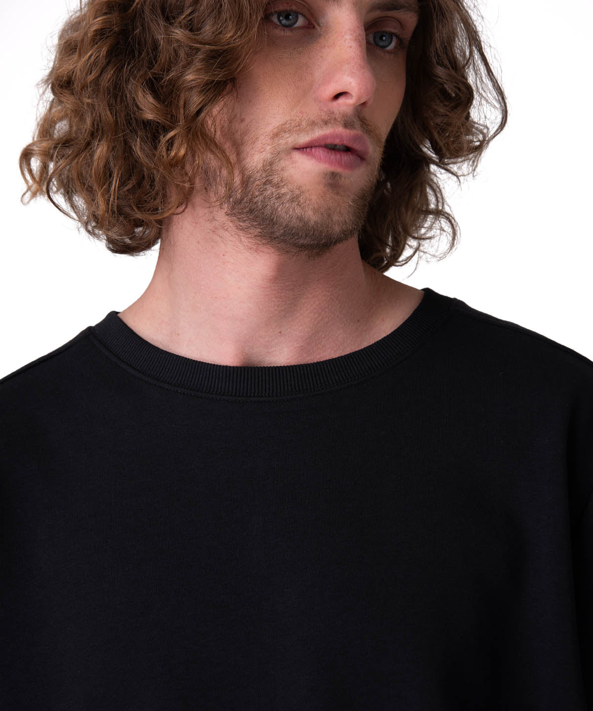 Poleron Hombre French Terry Cw Neck Negro