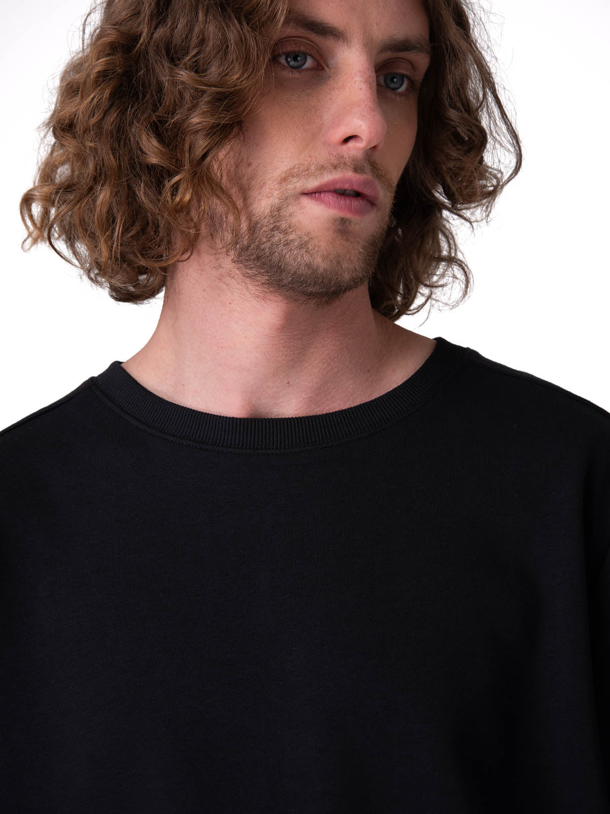 Poleron Hombre French Terry Cw Neck Negro