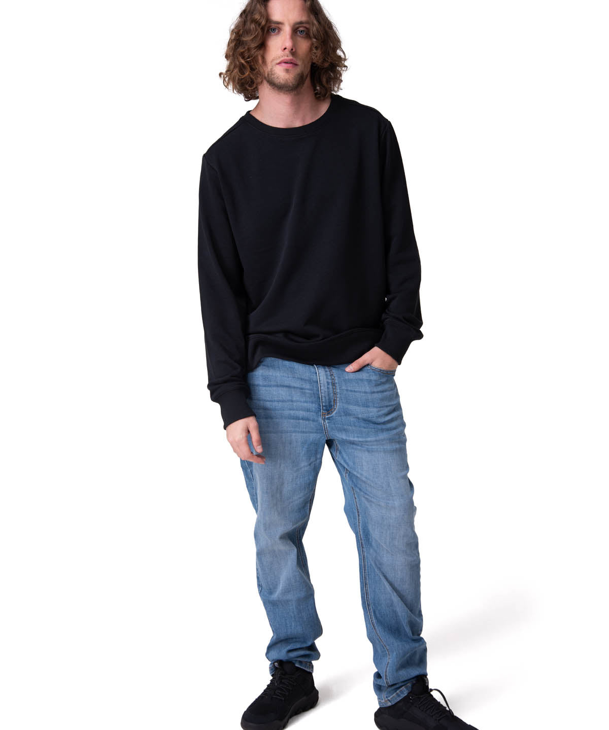 Poleron Hombre French Terry Cw Neck Negro