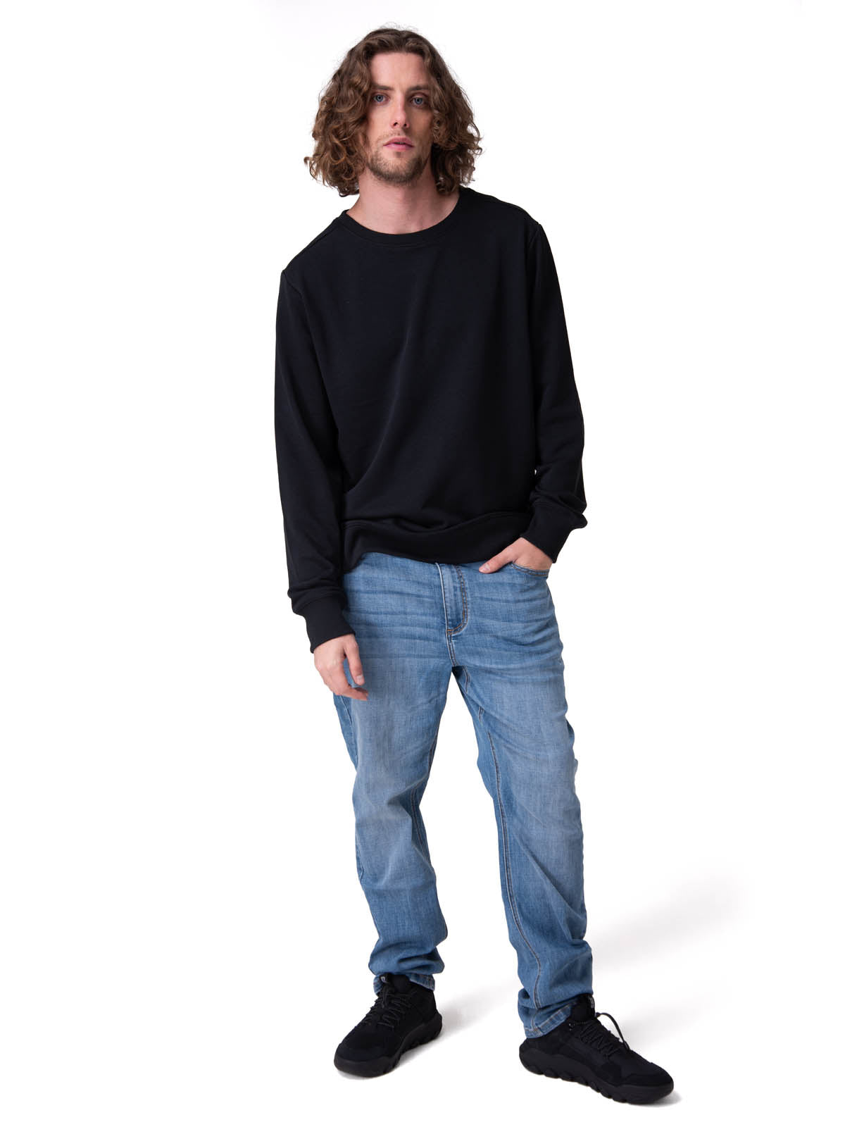 Poleron Hombre French Terry Cw Neck Negro