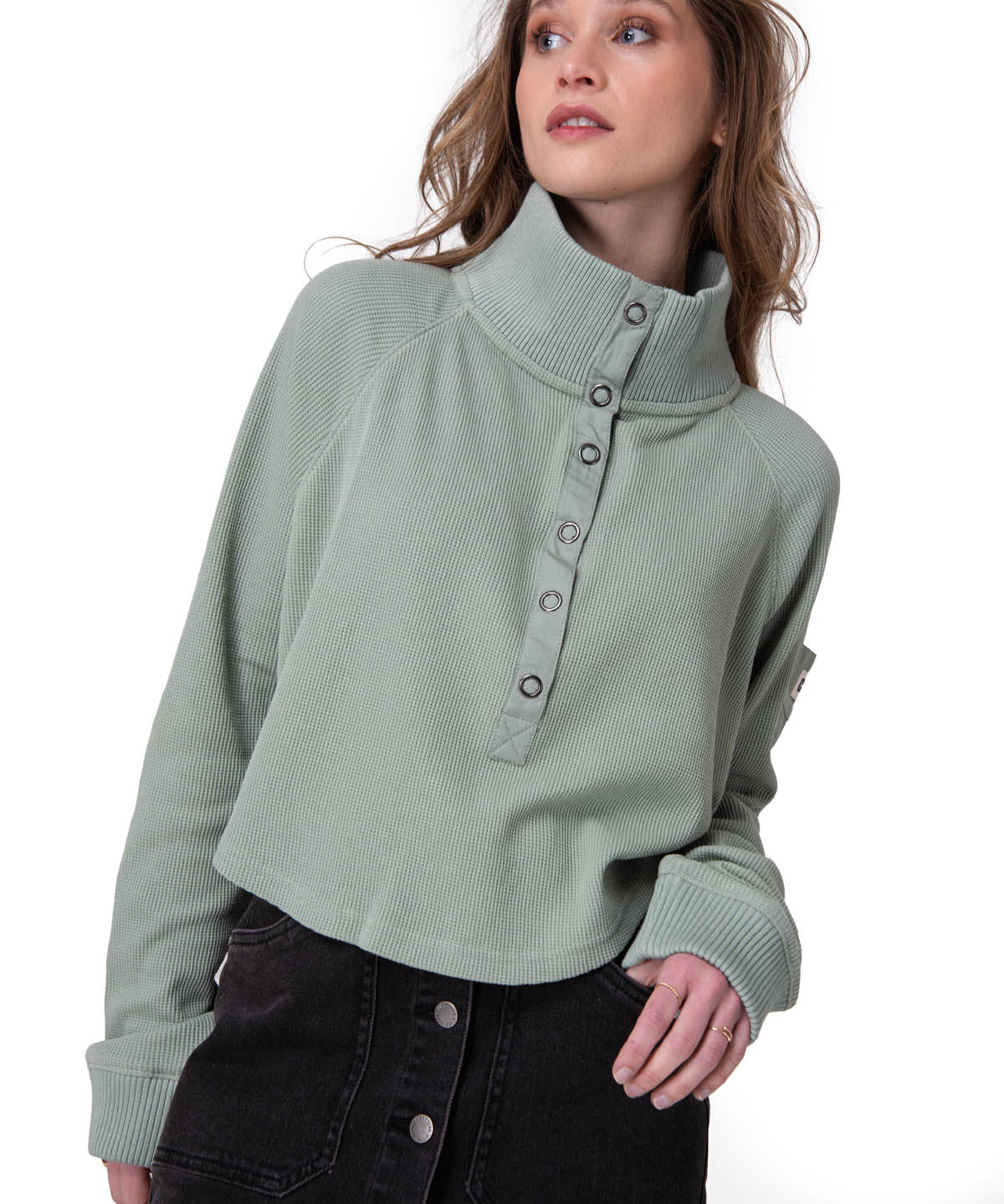 Poleron Mujer Waffle Pull-Over Verde