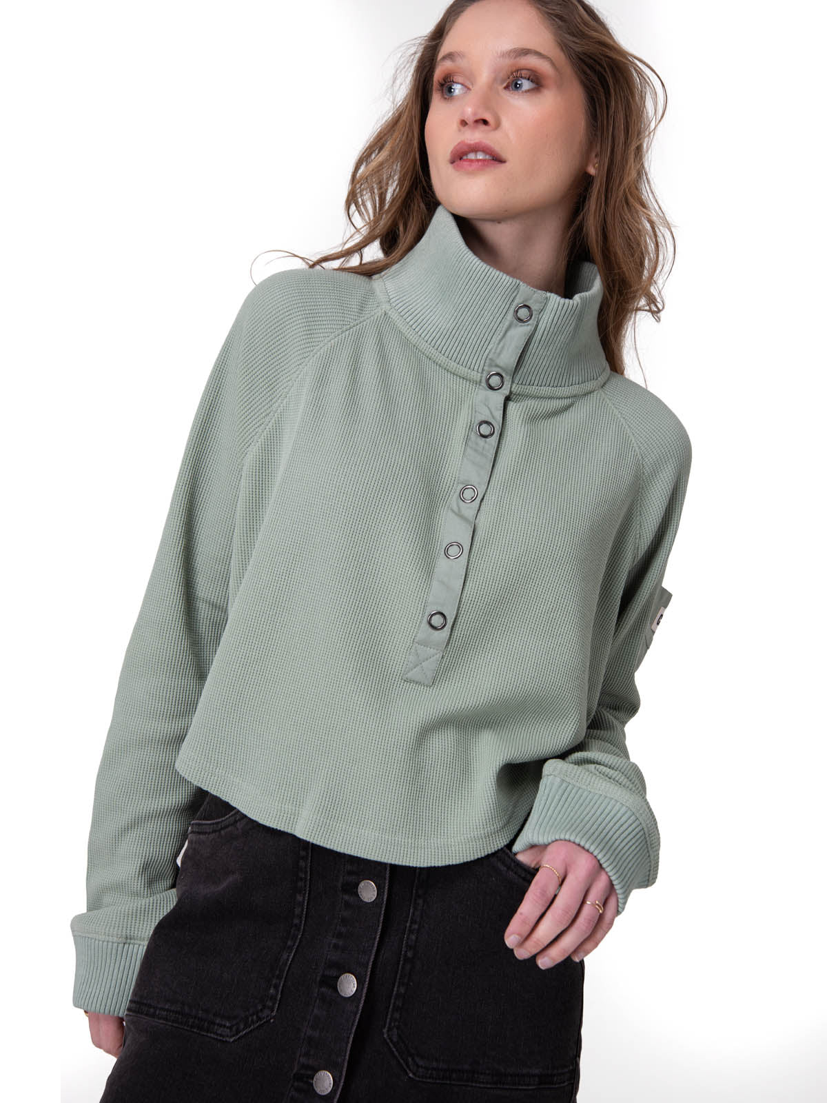 Poleron Mujer Waffle Pull-Over Verde