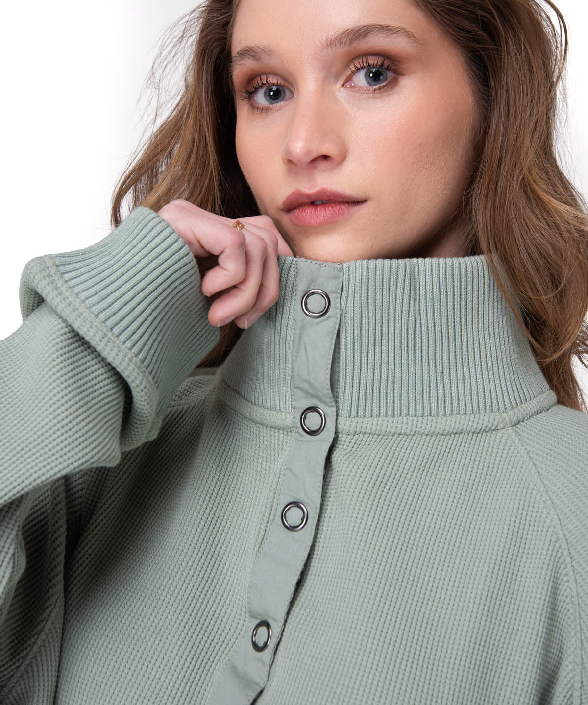 Poleron Mujer Waffle Pull-Over Verde