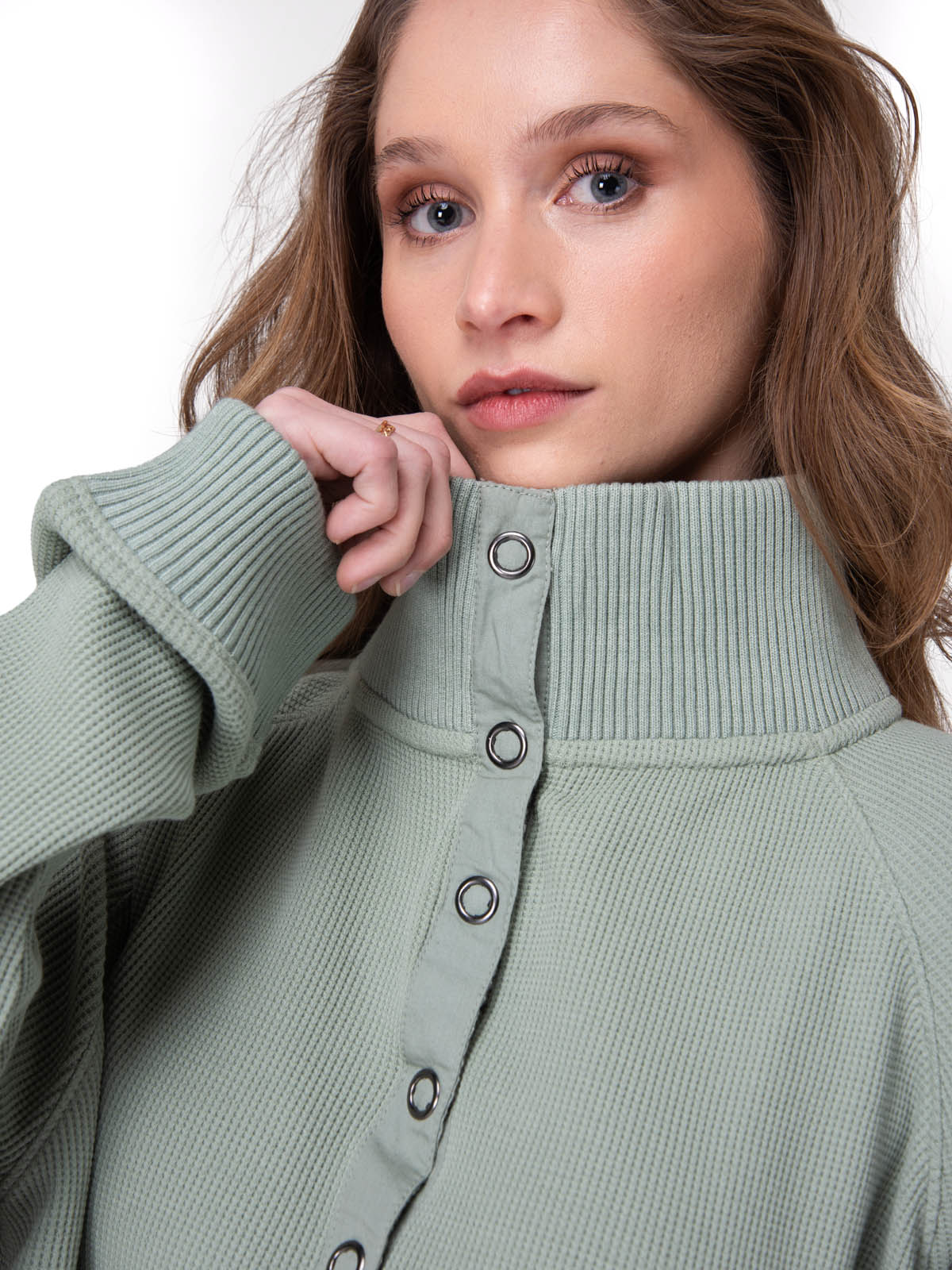 Poleron Mujer Waffle Pull-Over Verde