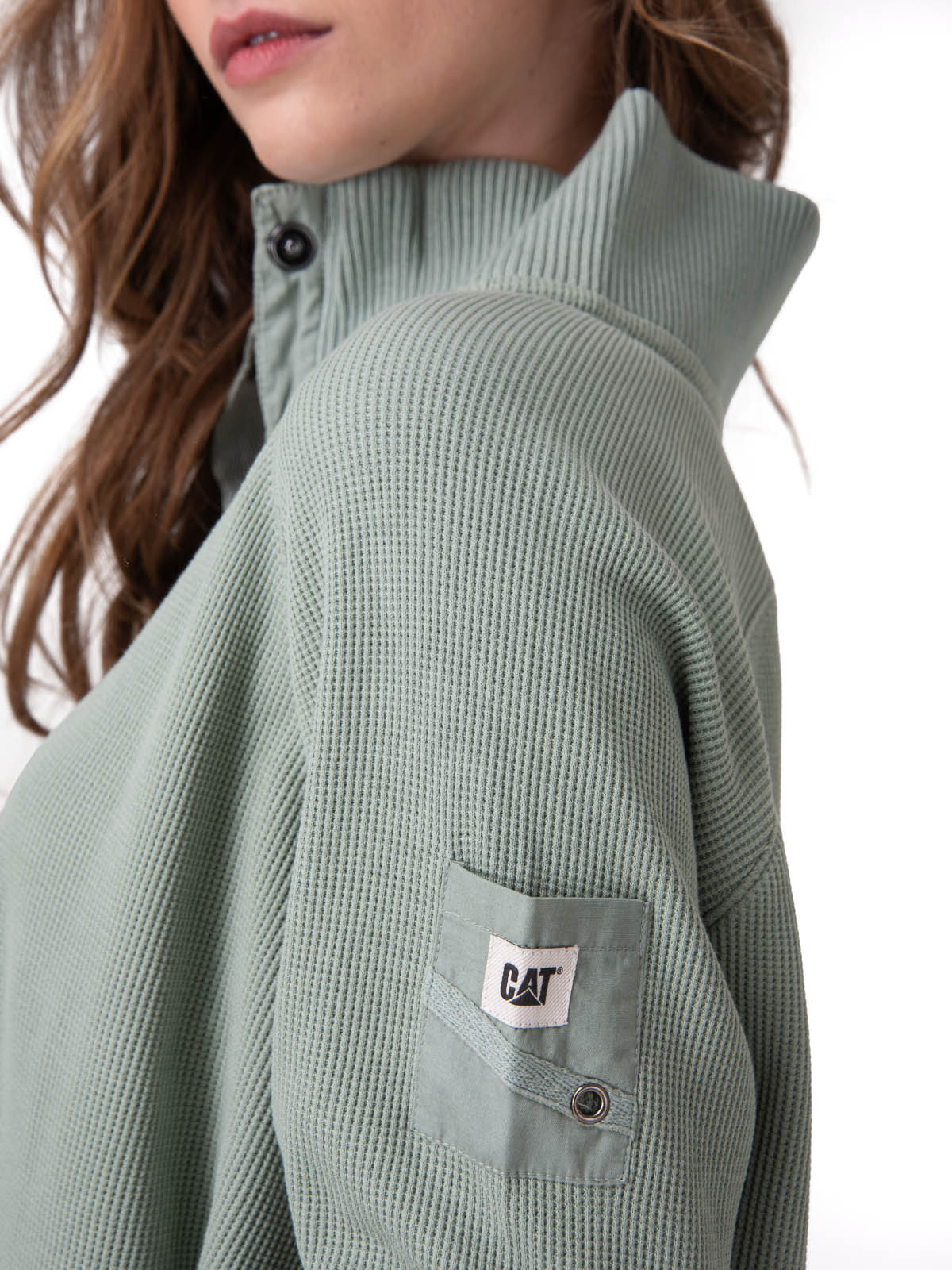Poleron Mujer Waffle Pull-Over Verde