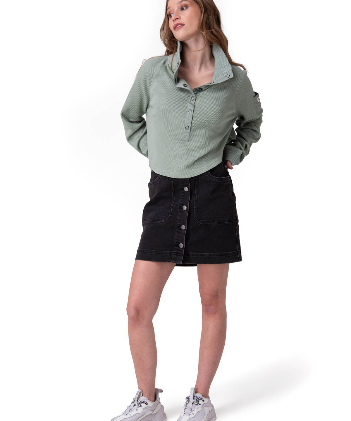 Poleron Mujer Waffle Pull-Over Verde