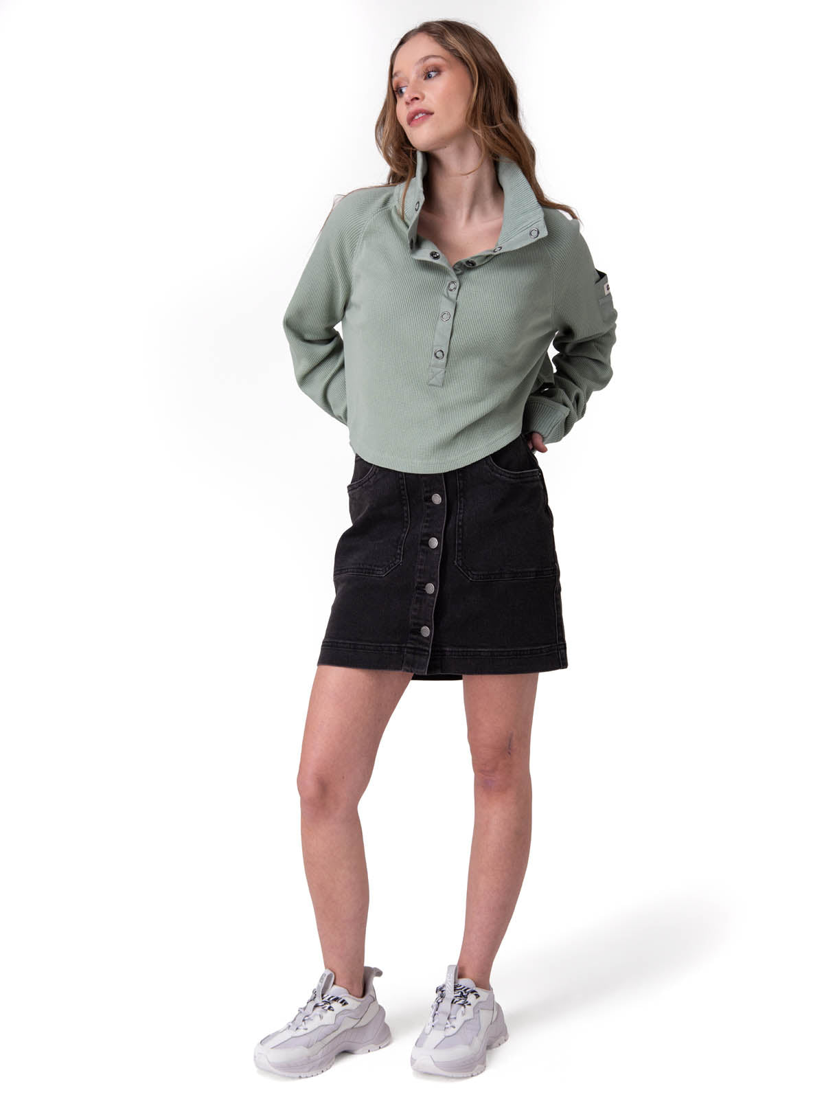Poleron Mujer Waffle Pull-Over Verde
