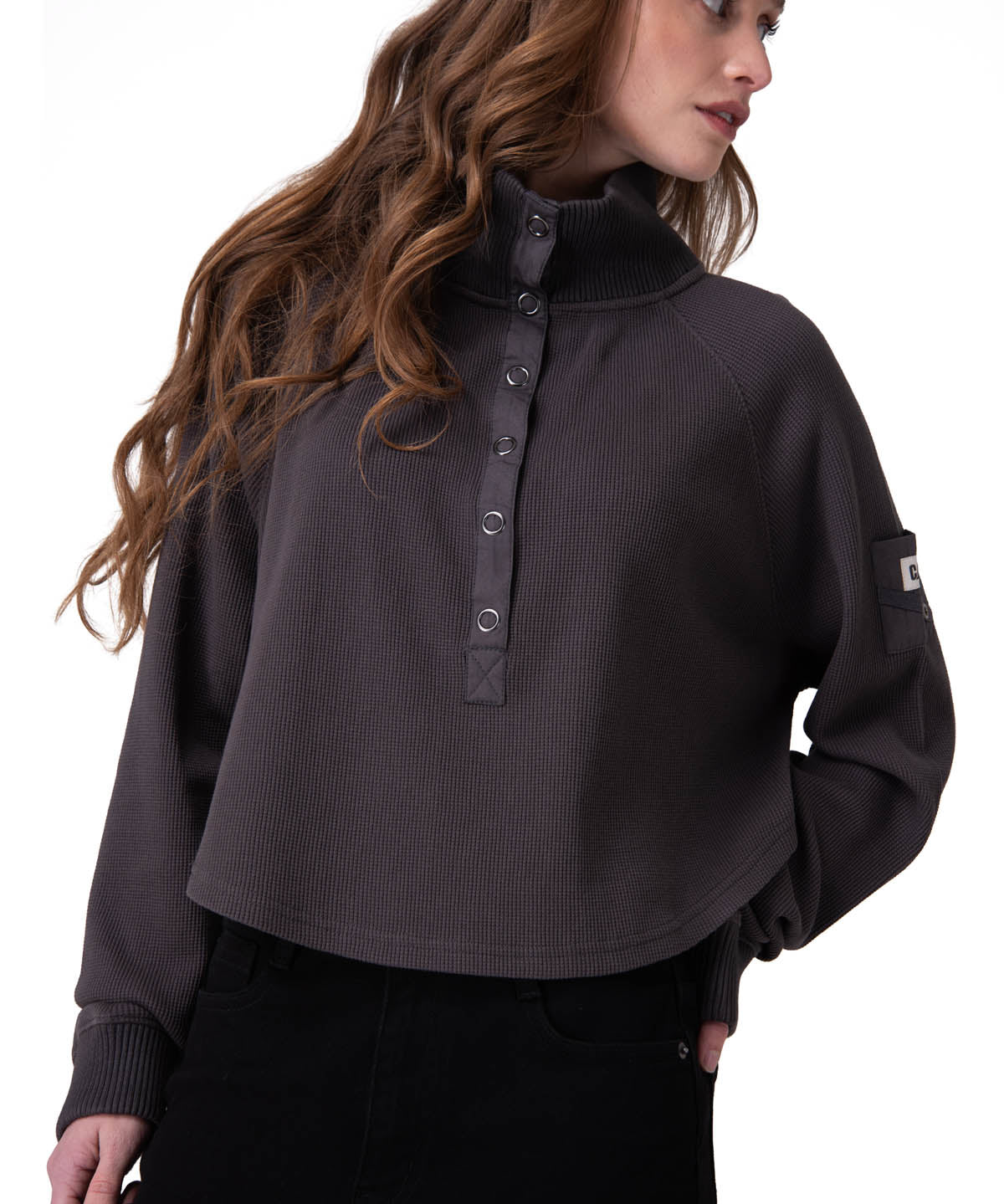 Poleron Mujer Waffle Pull-Over Negro