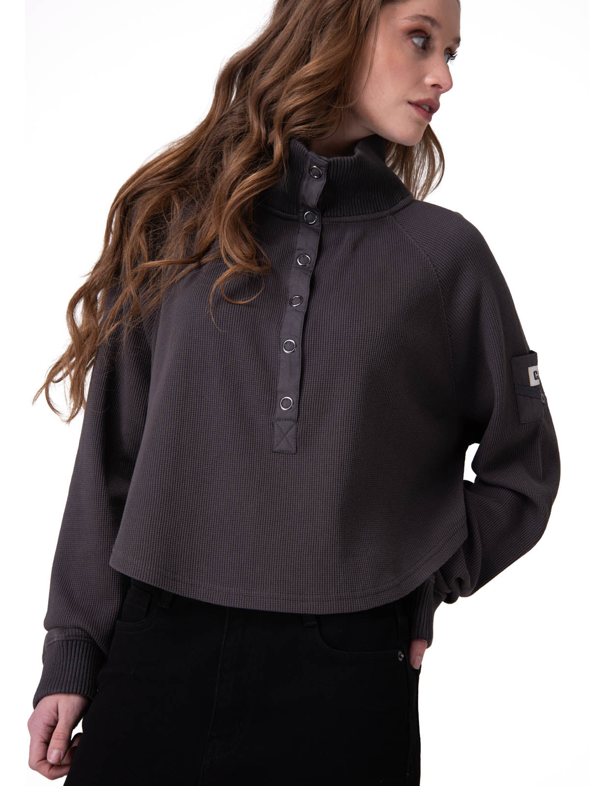 Poleron Mujer Waffle Pull-Over Negro