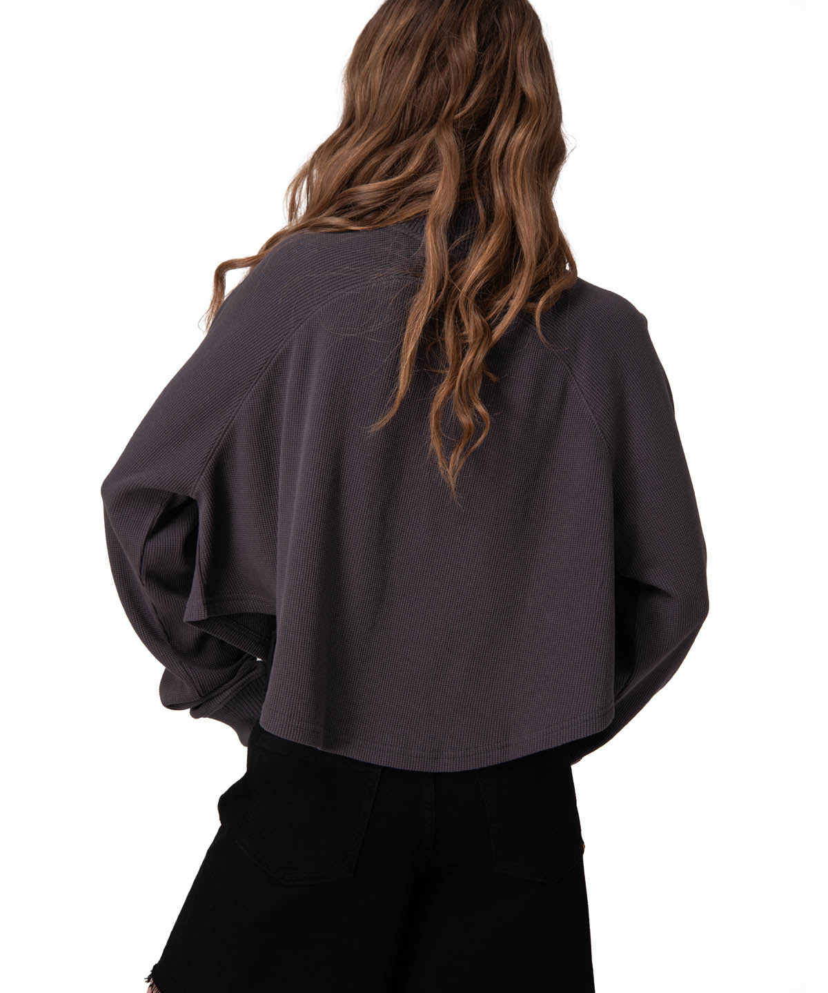 Poleron Mujer Waffle Pull-Over Negro
