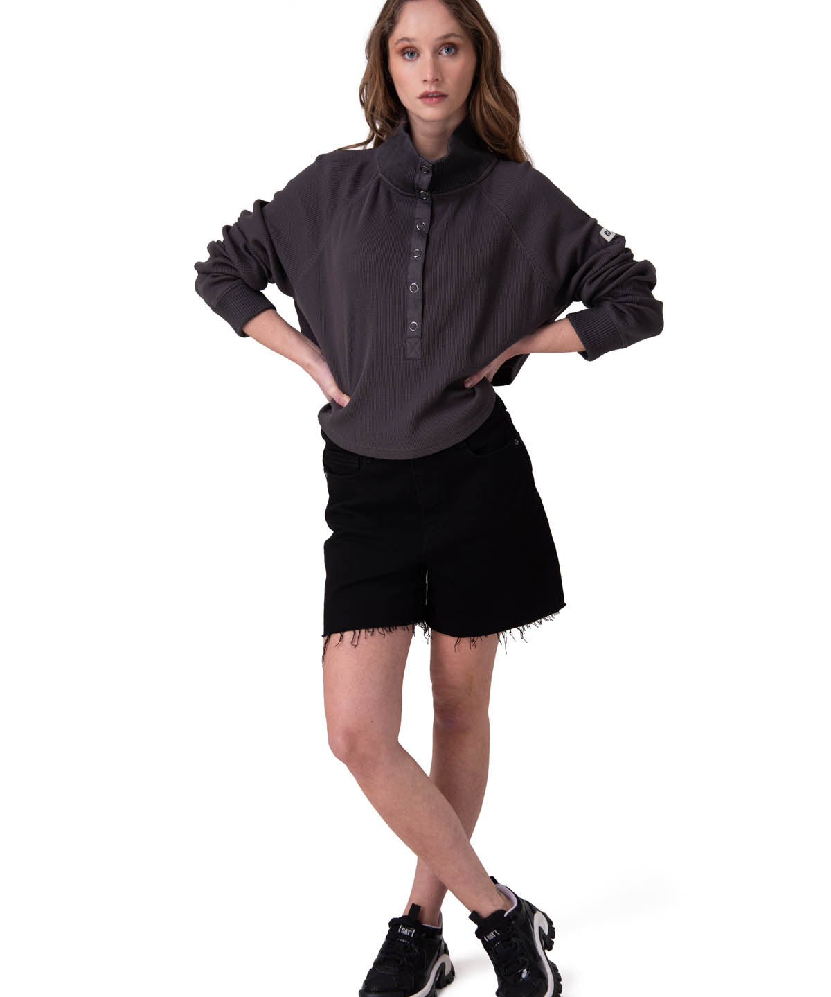 Poleron Mujer Waffle Pull-Over Negro