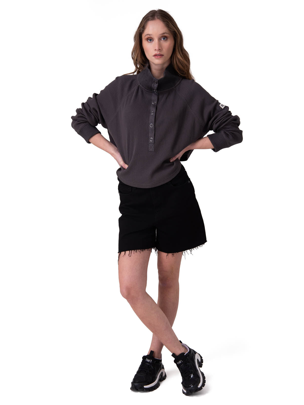 Poleron Mujer Waffle Pull-Over Negro