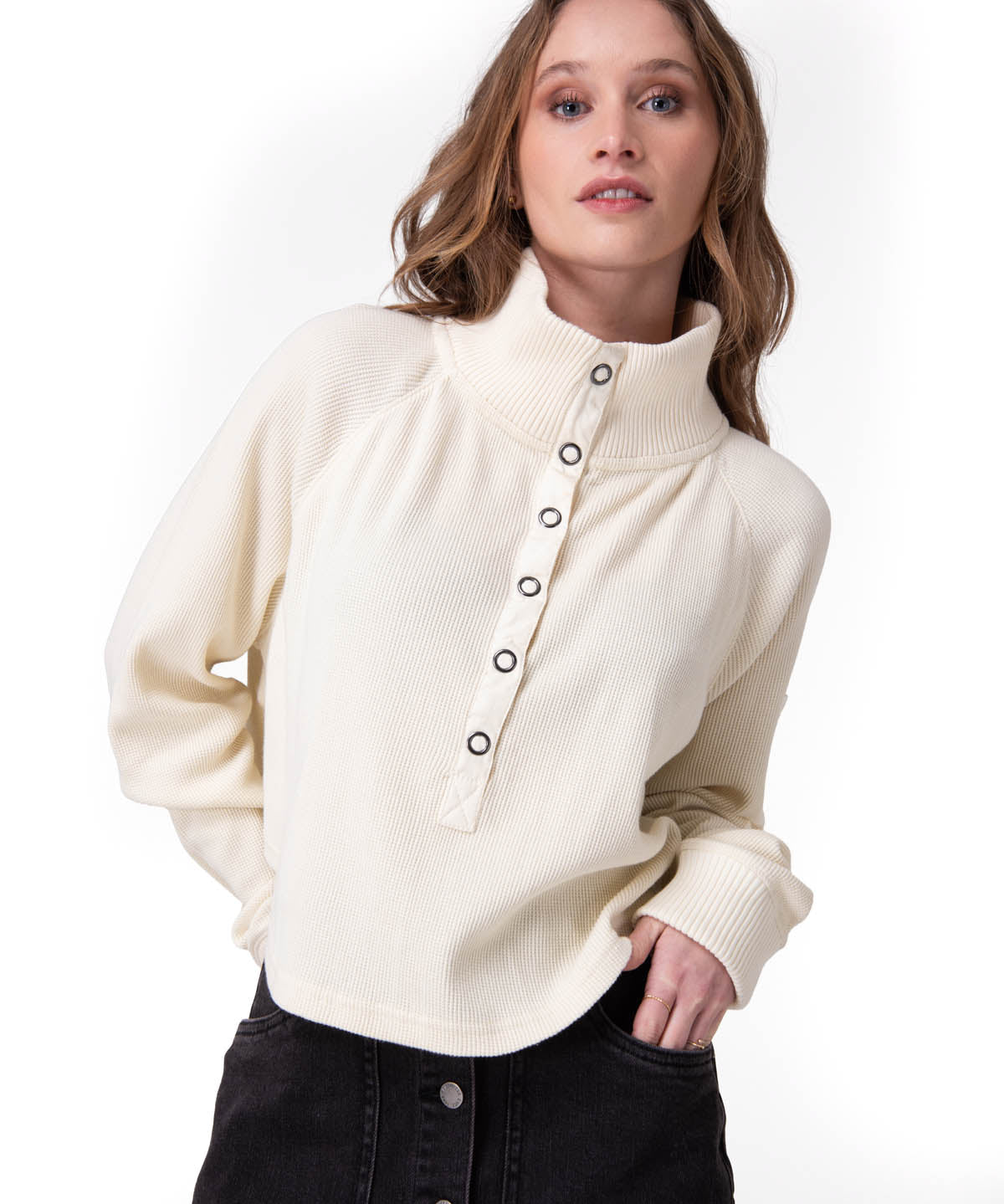 Poleron Mujer Waffle Pull-Over Rosado