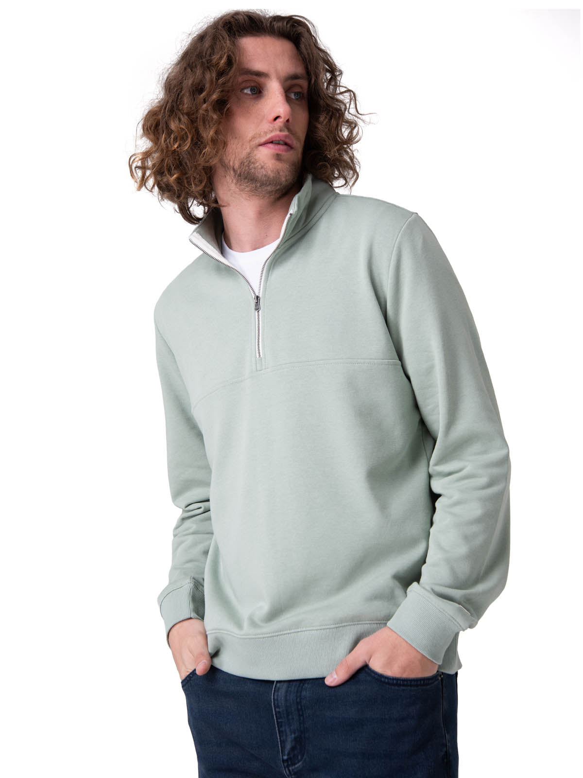 Poleron Hombre Quarter Zip Cozy Pul Verde
