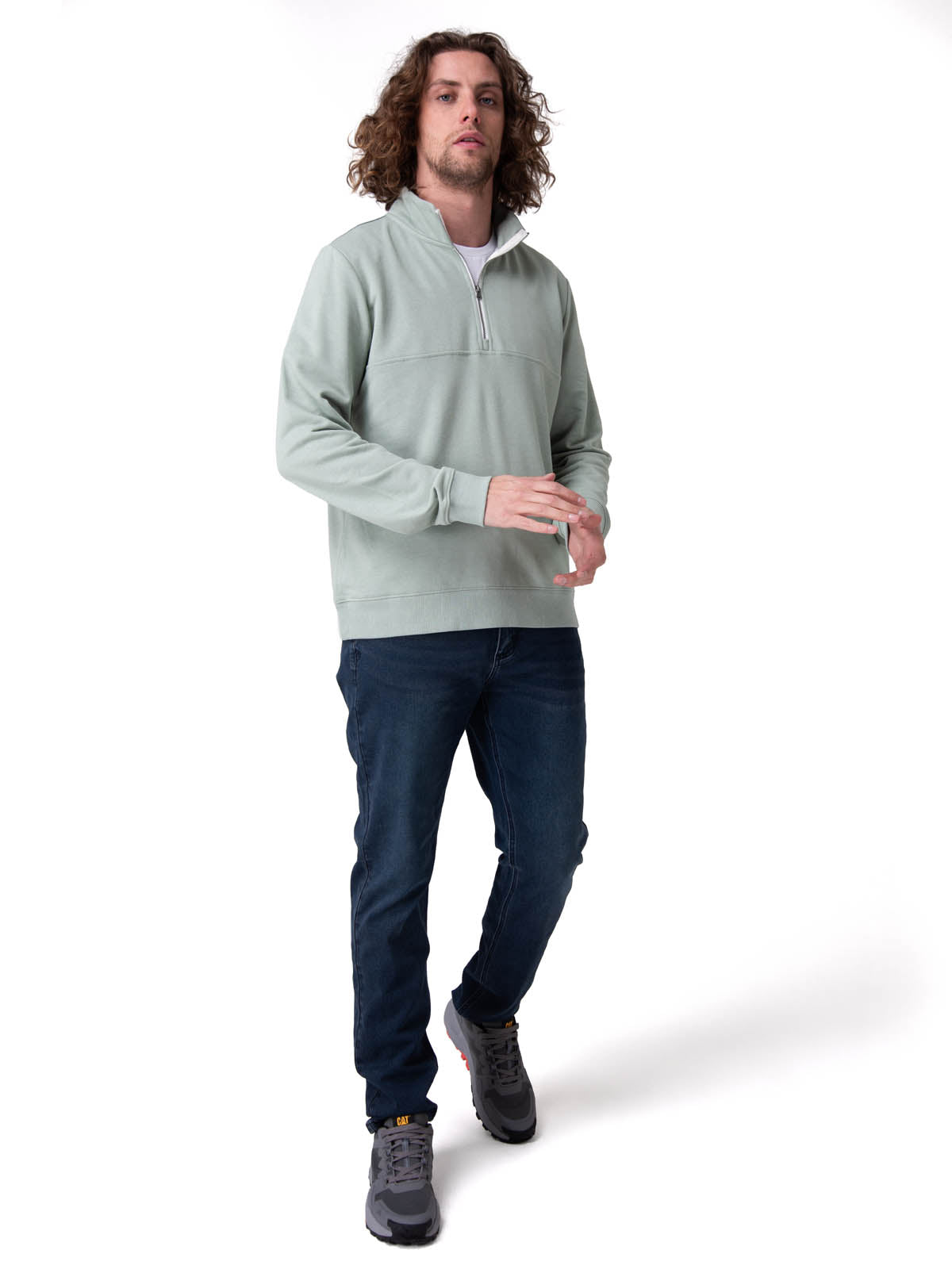 Poleron Hombre Quarter Zip Cozy Pul Verde
