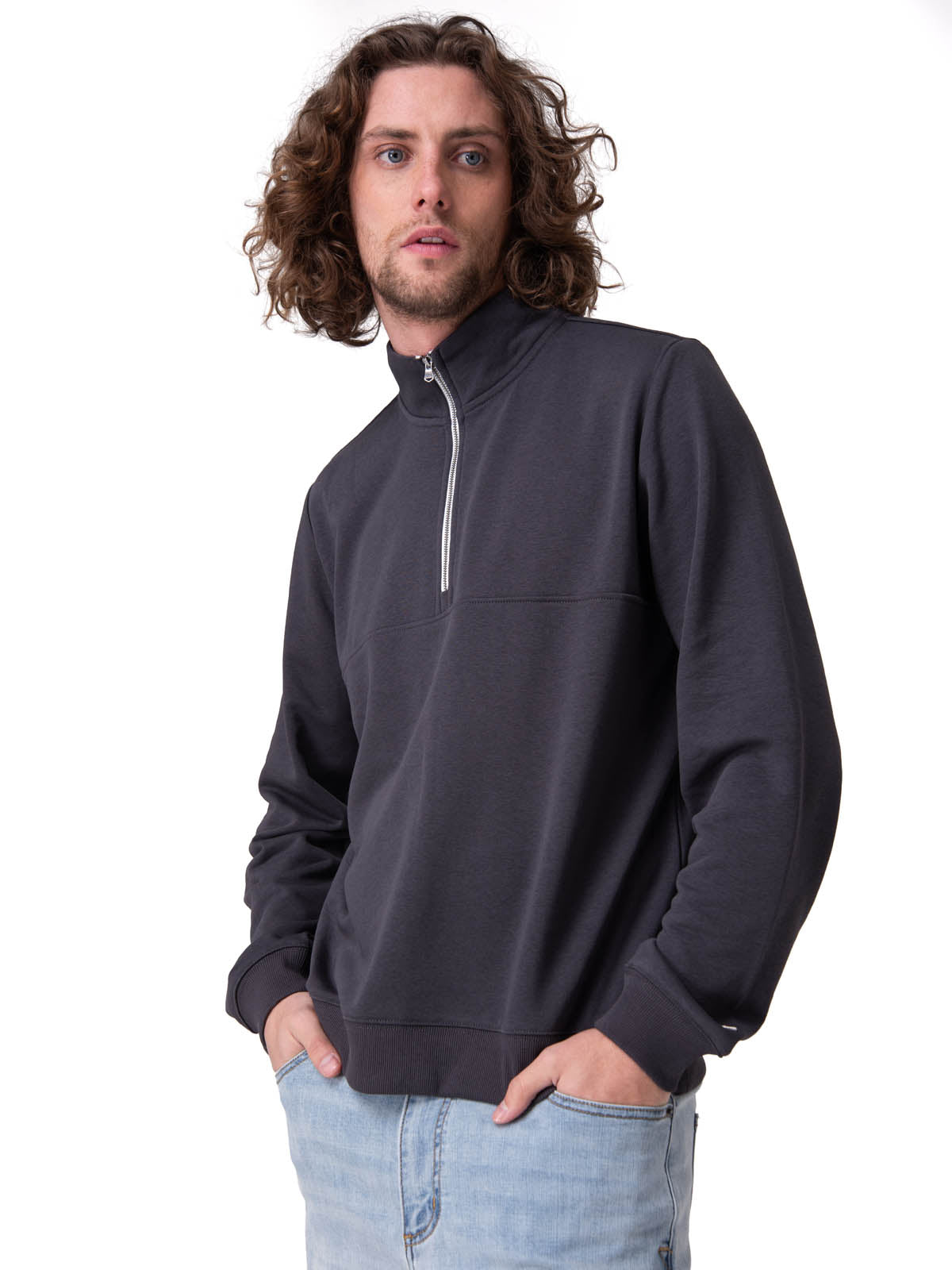 Poleron Hombre Quarter Zip Cozy Pul Negro