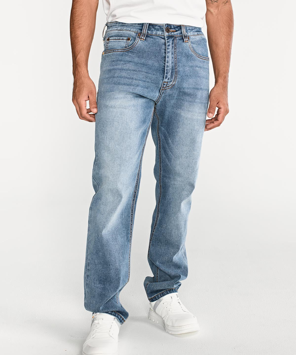 Jeans Rectos Hombre Tribllend Stretch Azul Claro Cat