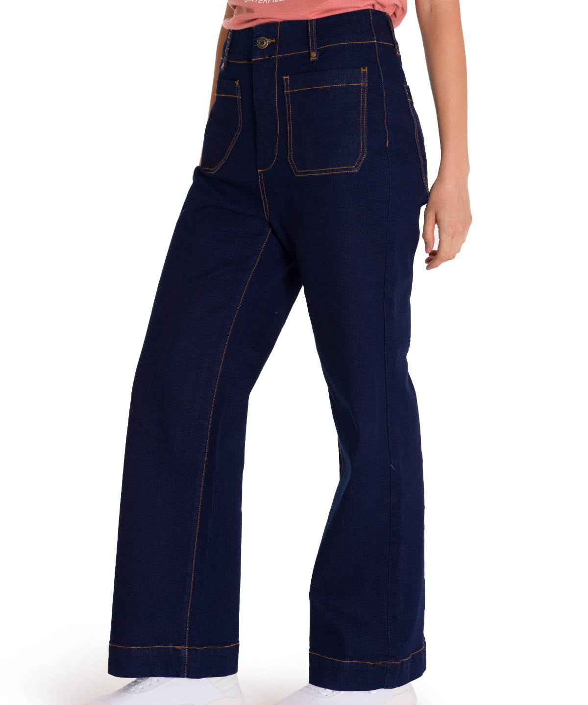 Jeans Wide Leg Casual Mujer TRIBLEND STRETCH DENIM PATCH FRONT POCKET FLARE Azul Marino Cat