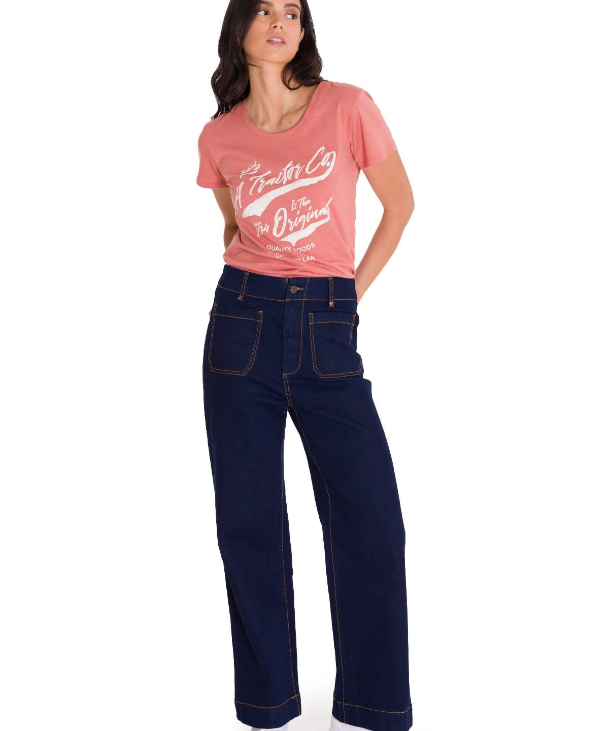 Jeans Wide Leg Casual Mujer TRIBLEND STRETCH DENIM PATCH FRONT POCKET FLARE Azul Marino Cat