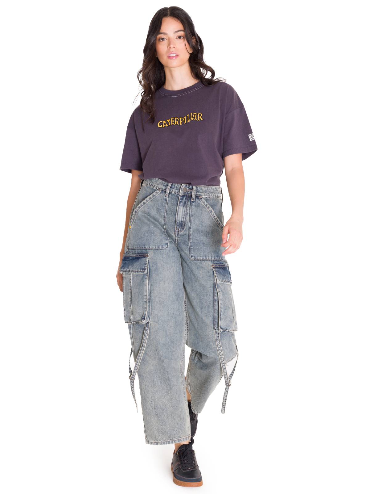 Jeans Tiro Alto Mujer RIGID DENIM EXAGGERATED CARGO Gris Claro Cat