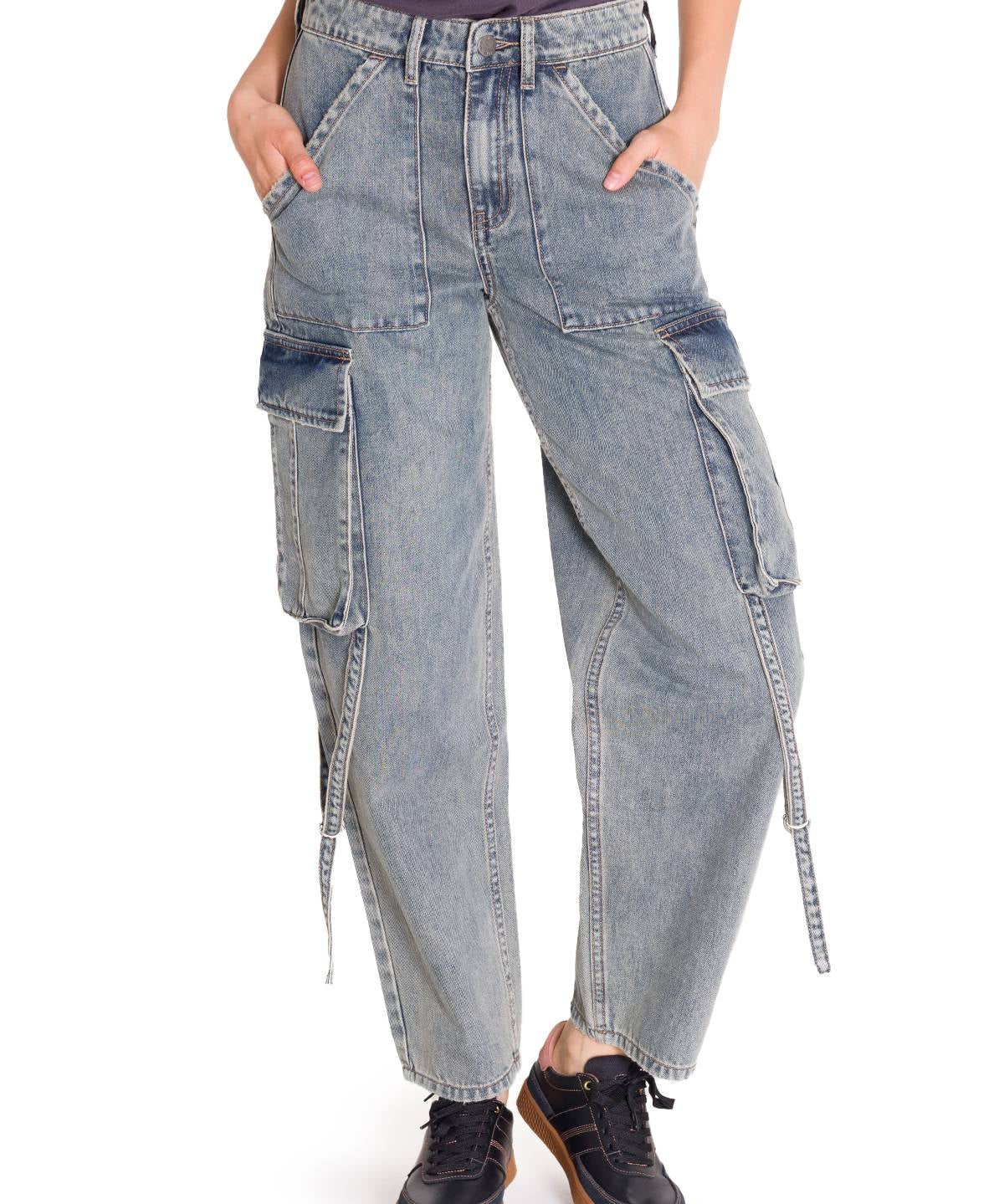 Jeans Tiro Alto Mujer RIGID DENIM EXAGGERATED CARGO Gris Claro Cat