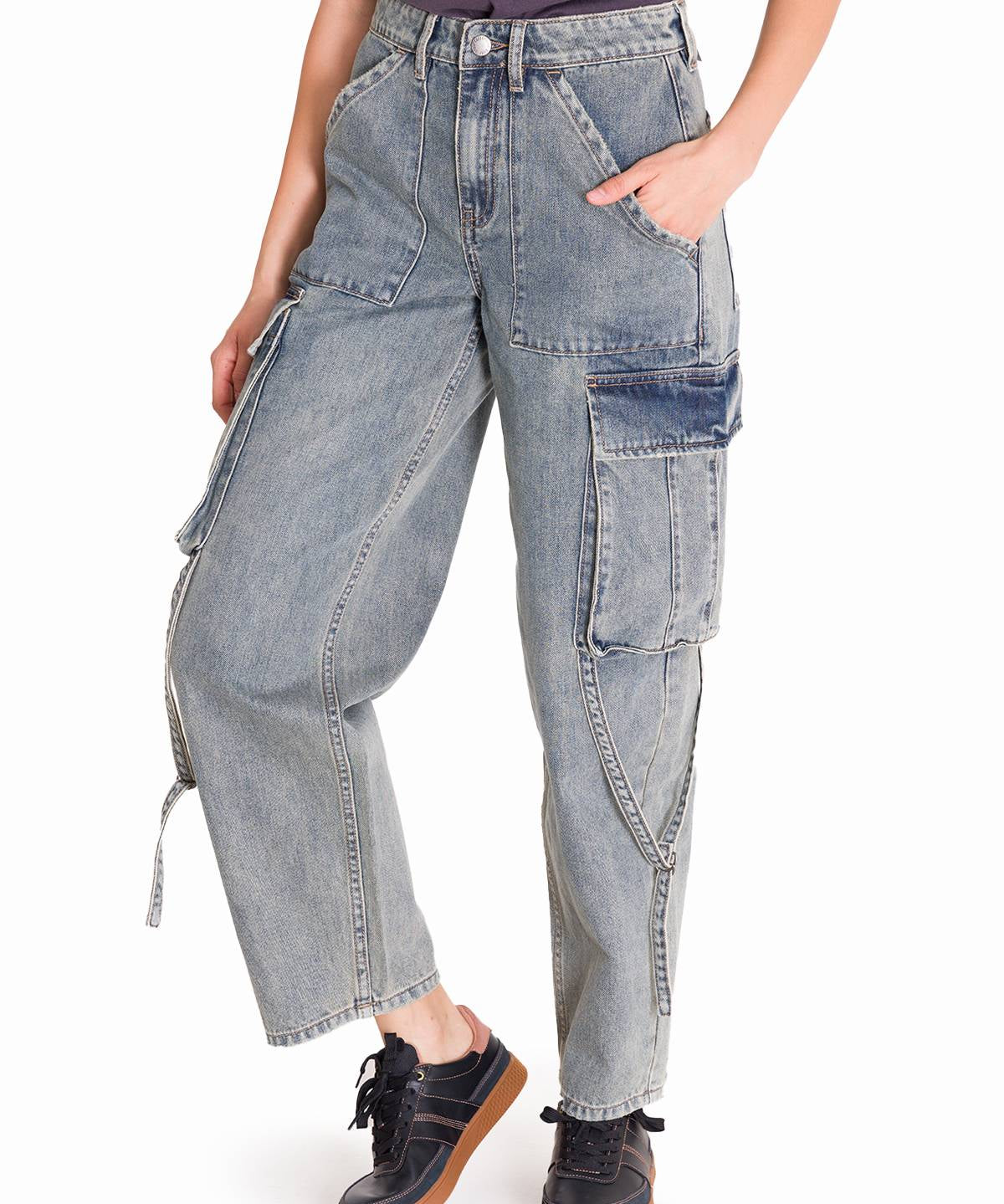 Jeans Tiro Alto Mujer RIGID DENIM EXAGGERATED CARGO Gris Claro Cat