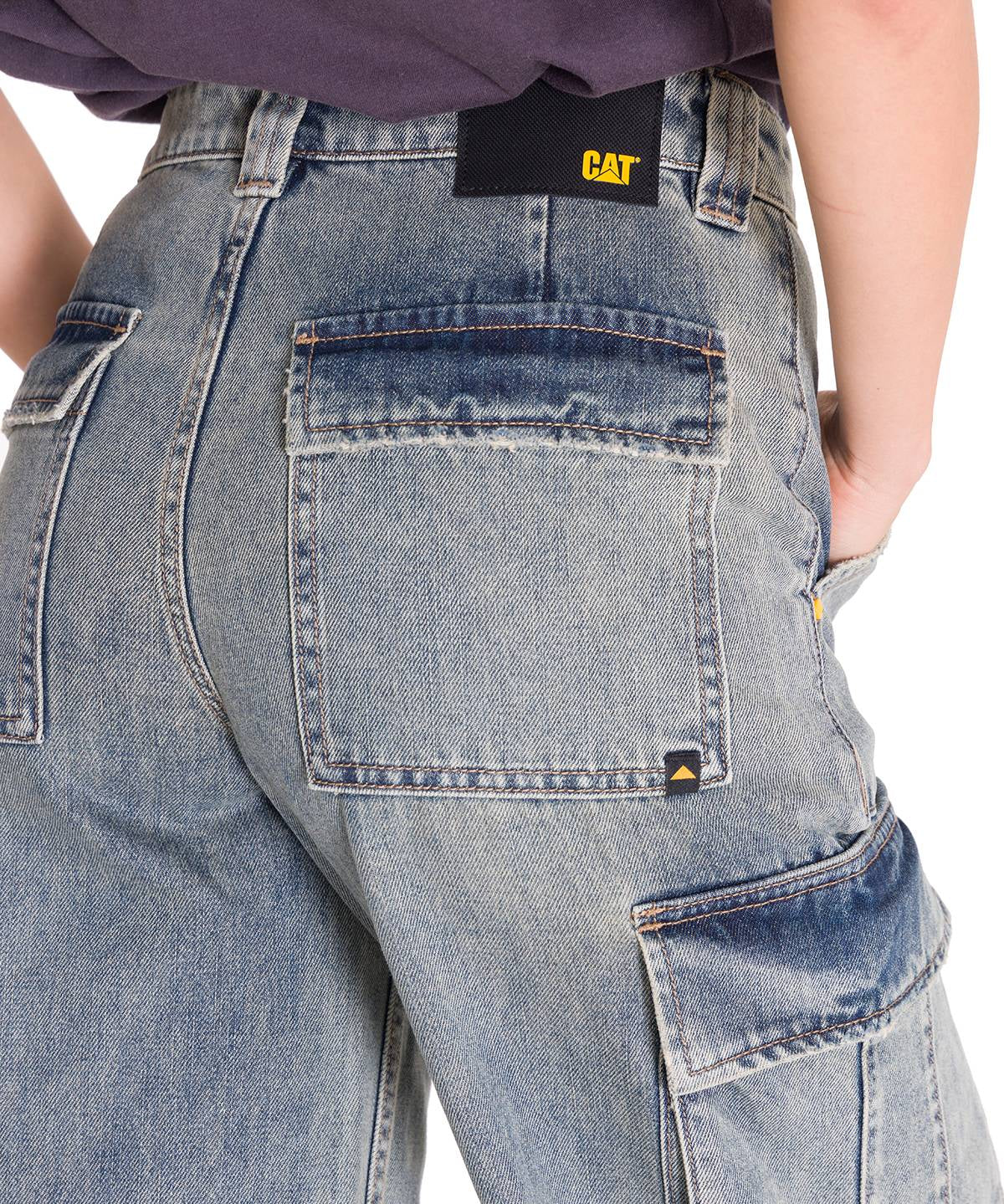 Jeans Tiro Alto Mujer RIGID DENIM EXAGGERATED CARGO Gris Claro Cat