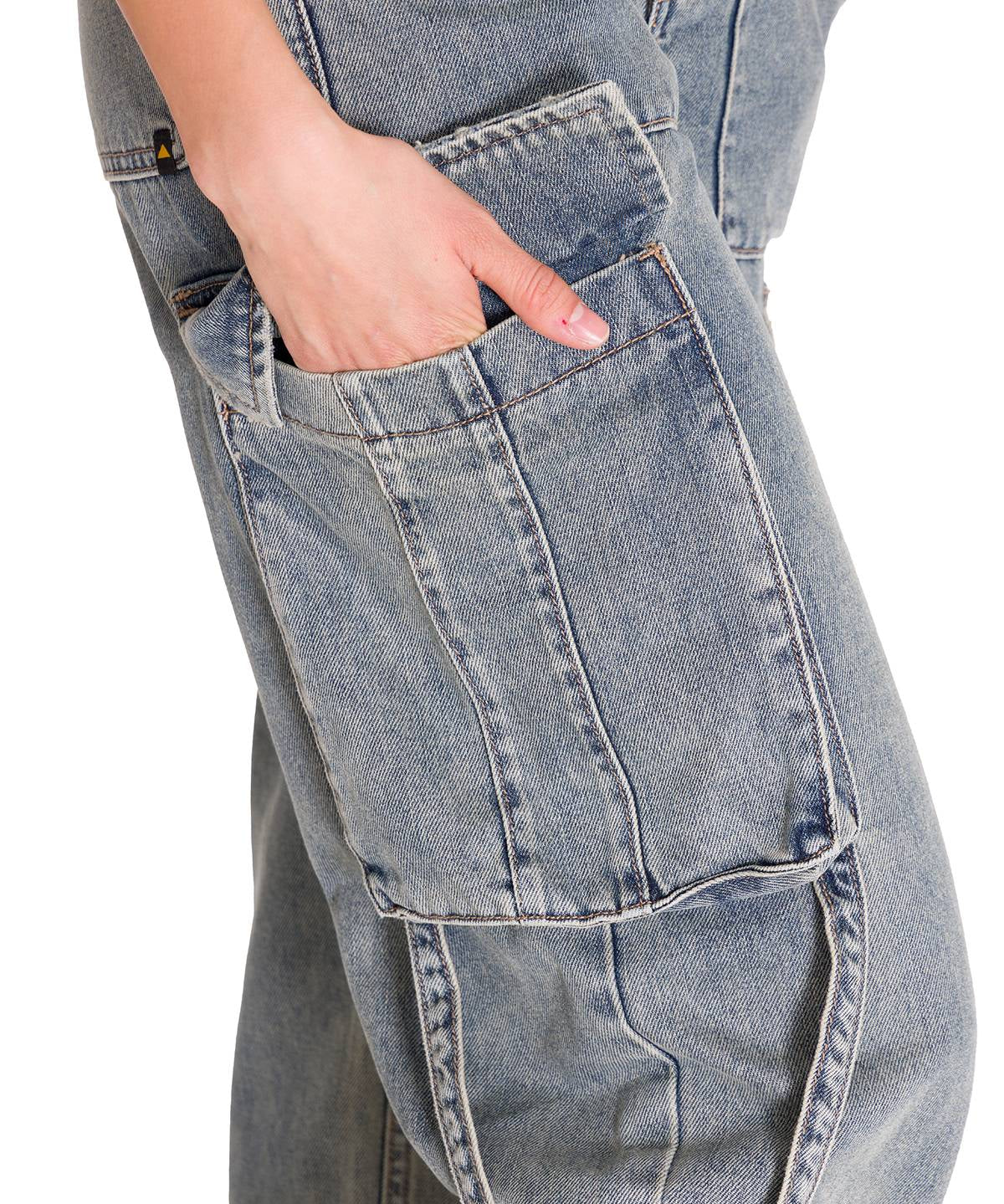 Jeans Tiro Alto Mujer RIGID DENIM EXAGGERATED CARGO Gris Claro Cat