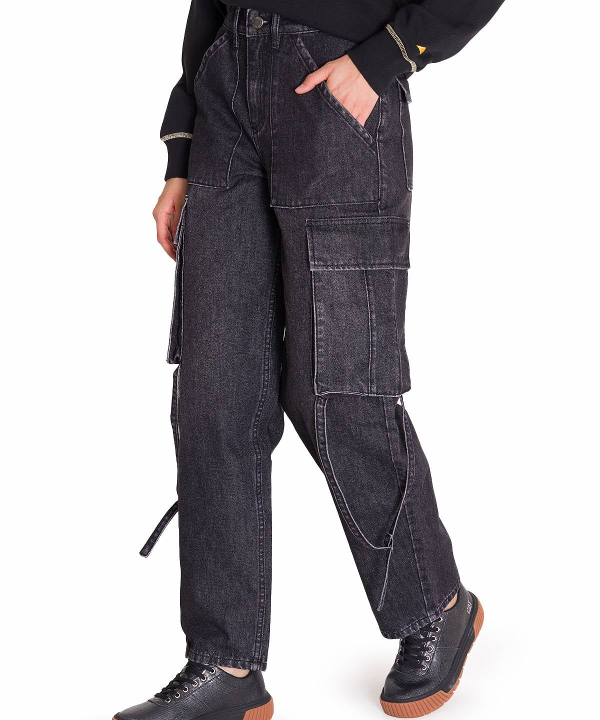 Jeans Tiro Alto Mujer RIGID DENIM EXAGGERATED CARGO Gris Cat