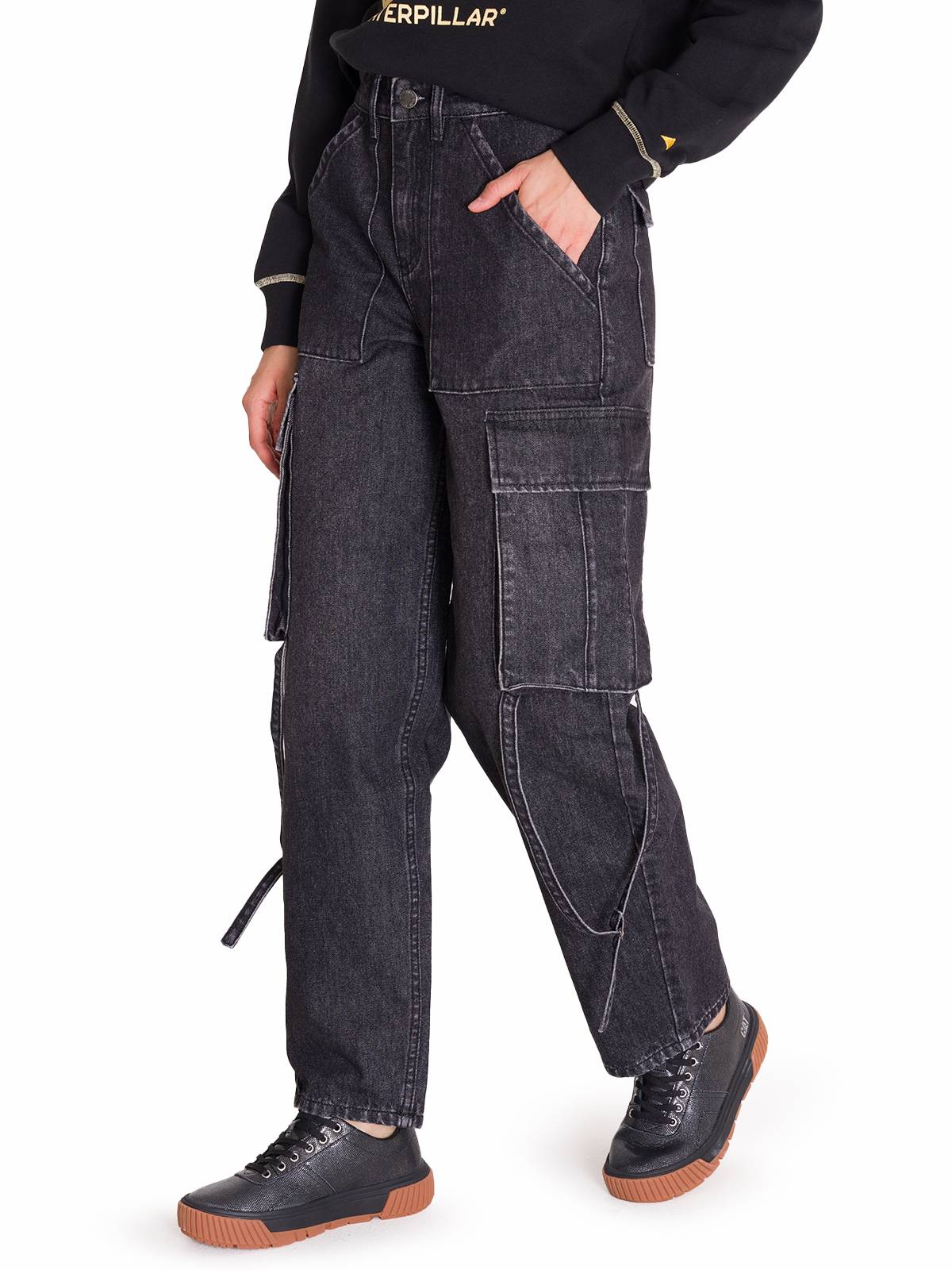 Jeans Tiro Alto Mujer RIGID DENIM EXAGGERATED CARGO Gris Cat