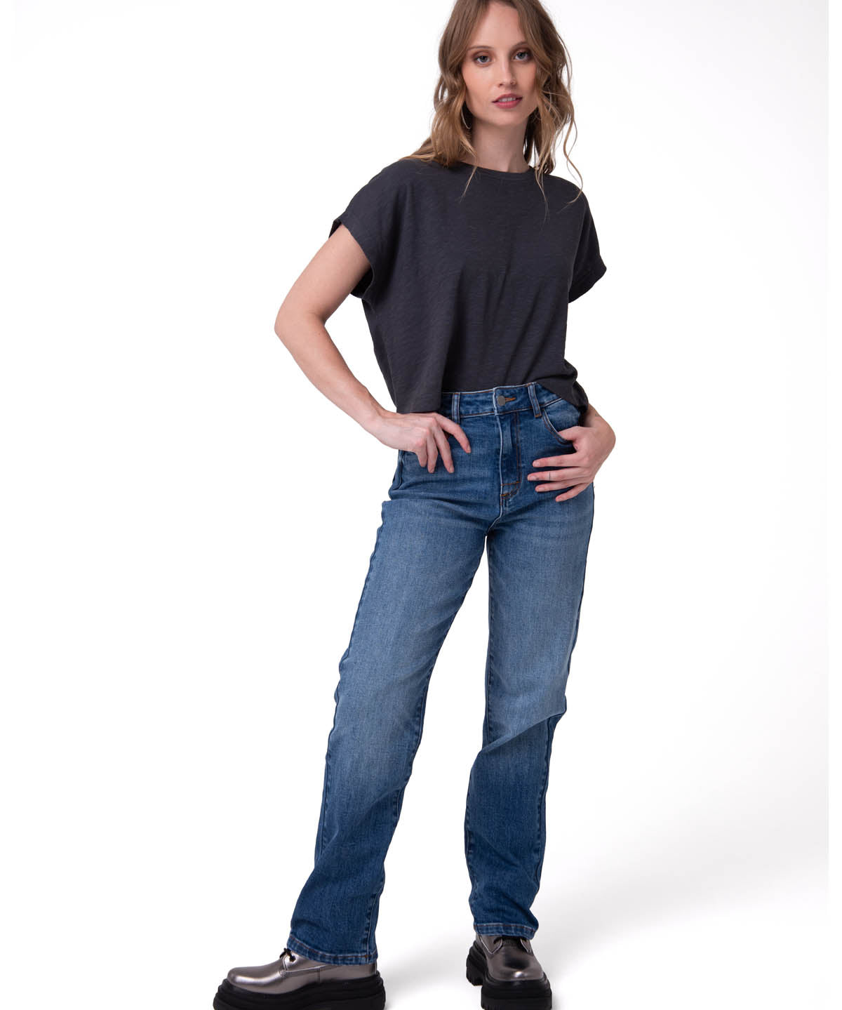 Jeans Mujer CAT High-Rise Straight Leg Azul índigo