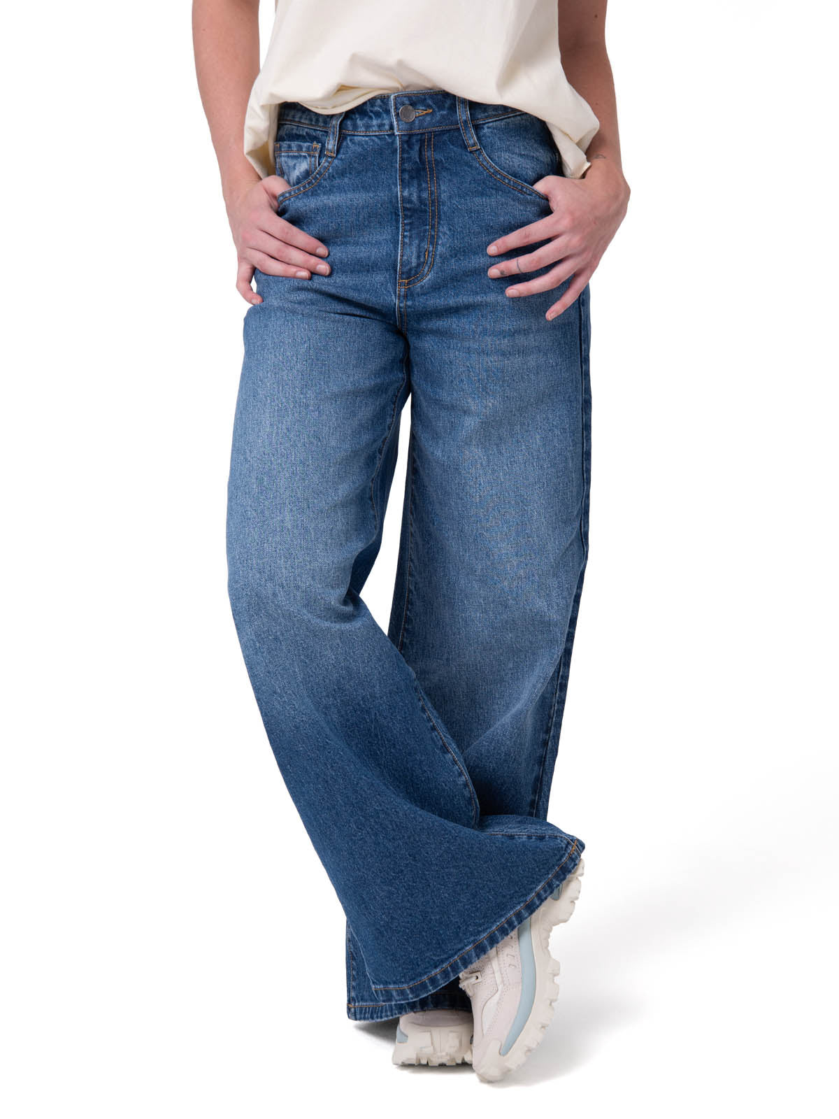 Jeans Wide Leg Mujer Denim Azul Cat