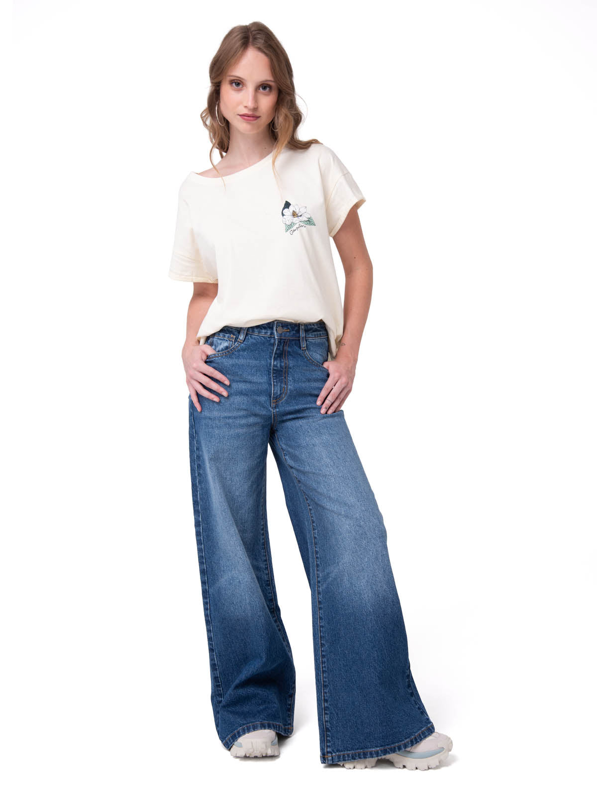 Jeans Wide Leg Mujer Denim Azul Cat