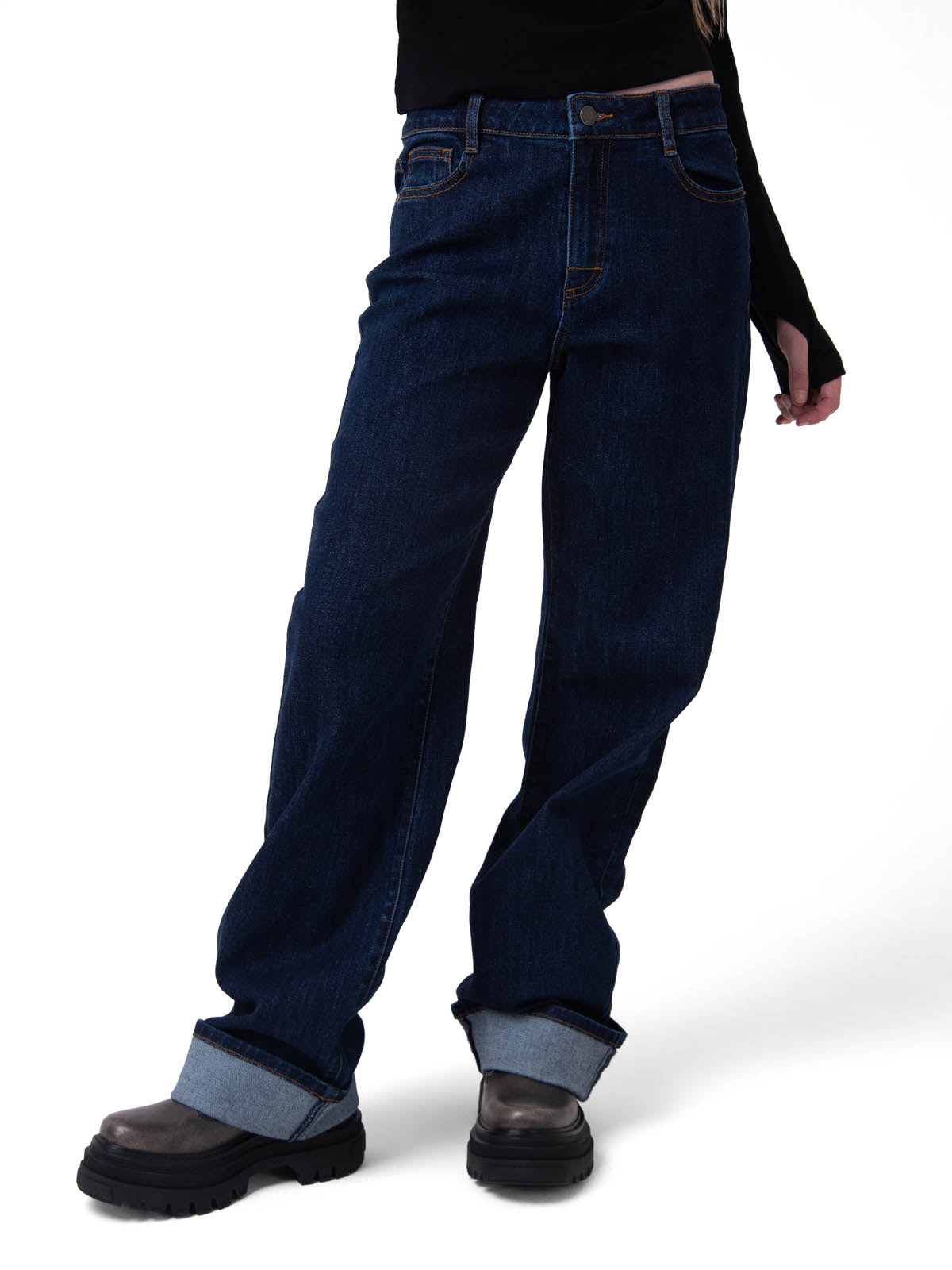 Jeans Tiro Medio Mujer Denim Azul Oscuro Cat