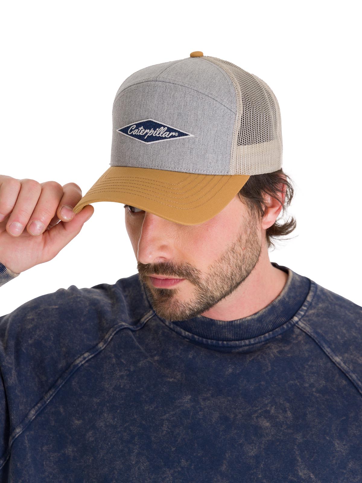 Jockey Con Broche Hombre Diamond 7-Panel Mesh Back Hat Gris Claro Cat