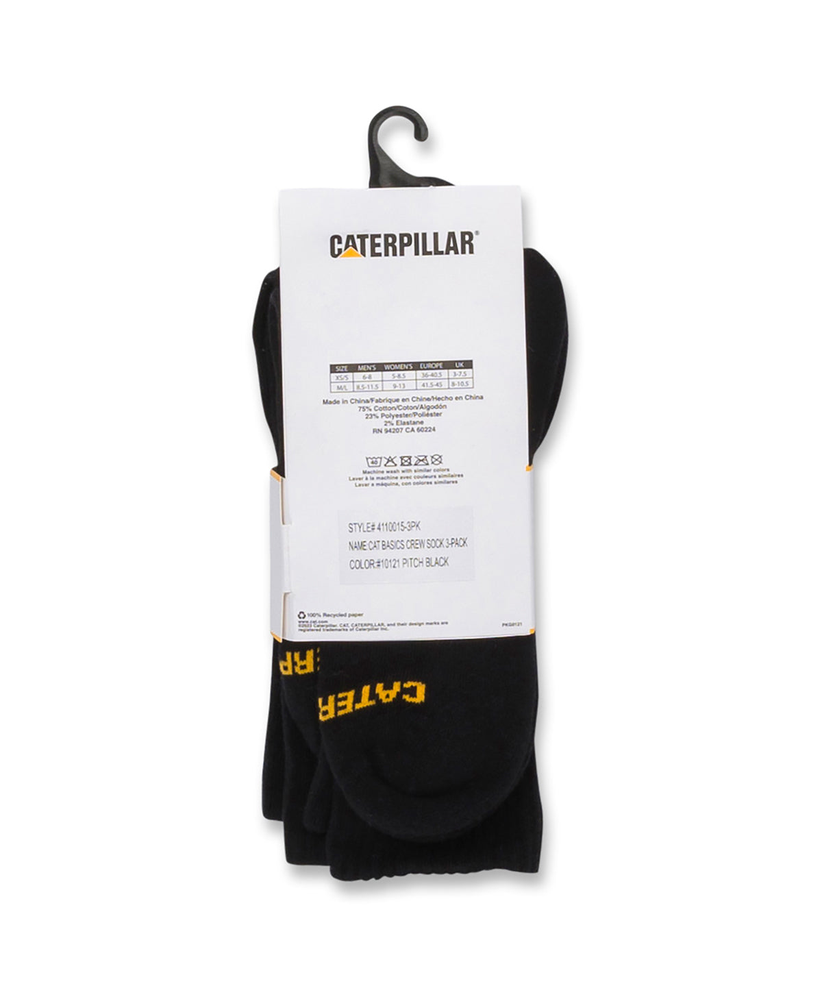 Calcetin Casual Unisex CAT BASICS CREW SOCK 3-PACK Negro CAT